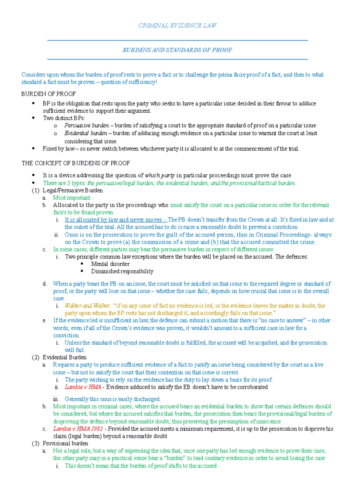 Lecture Notes- Burden and Standard of Proof - Part 2- Evidence in ...