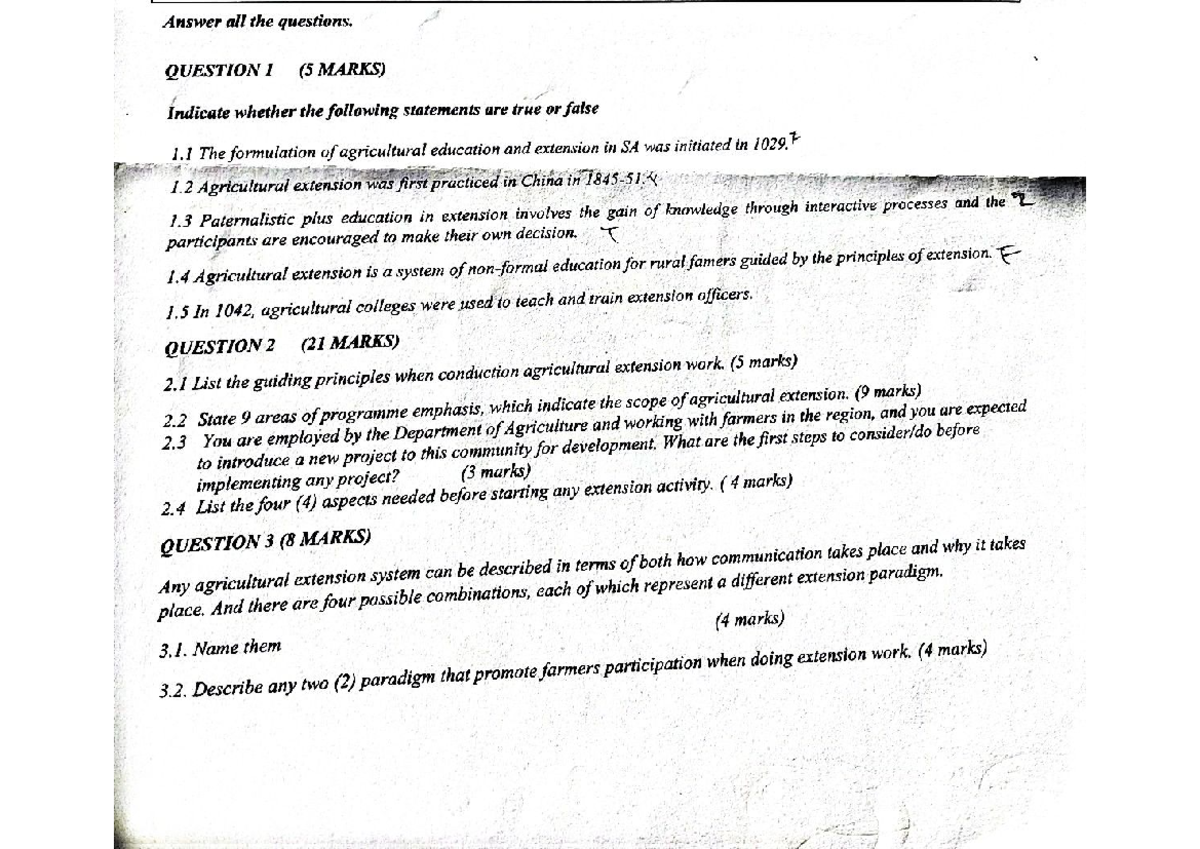 AGEX 2023 Past Paper: Agricultural Education & Extension Questions ...