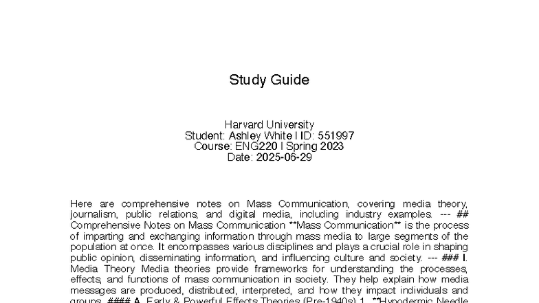 ENG220 Spring 2023: Comprehensive Study Guide on Mass Communication ...