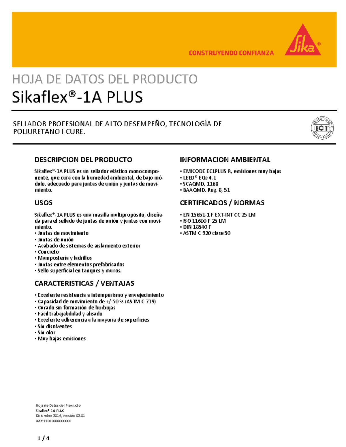 FT sikaflex -1a plus - Ficha Técnica - HOJA DE DATOS DEL PRODUCTO ...