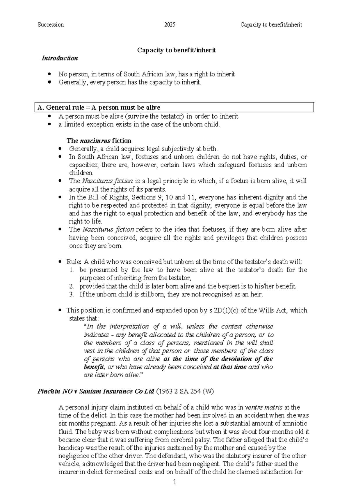 2. Capacity to benefit - notes - Capacity to benefit/inherit ...