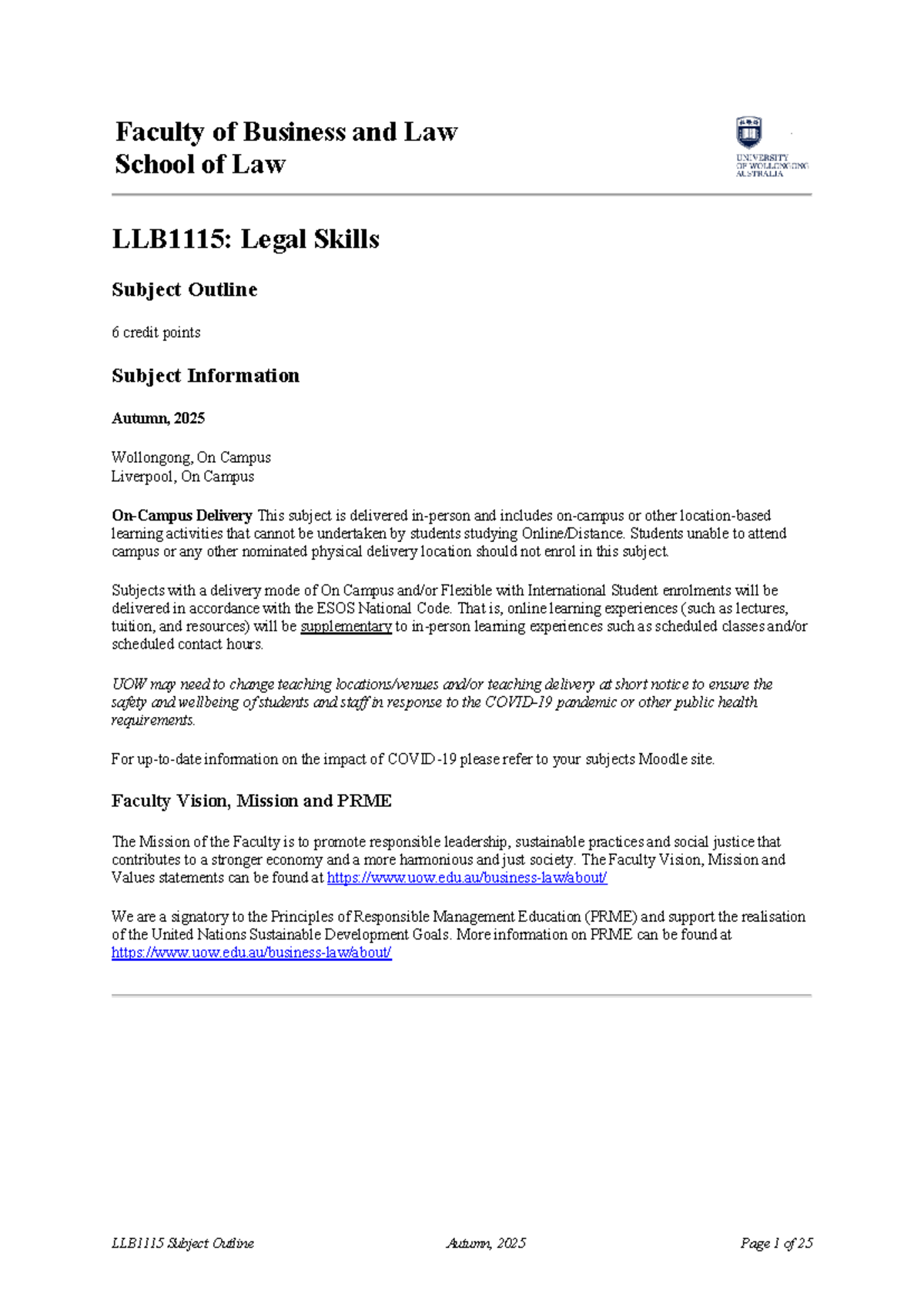 LLB1115 Legal Skills Subject Outline - Autumn 2025 - Studocu