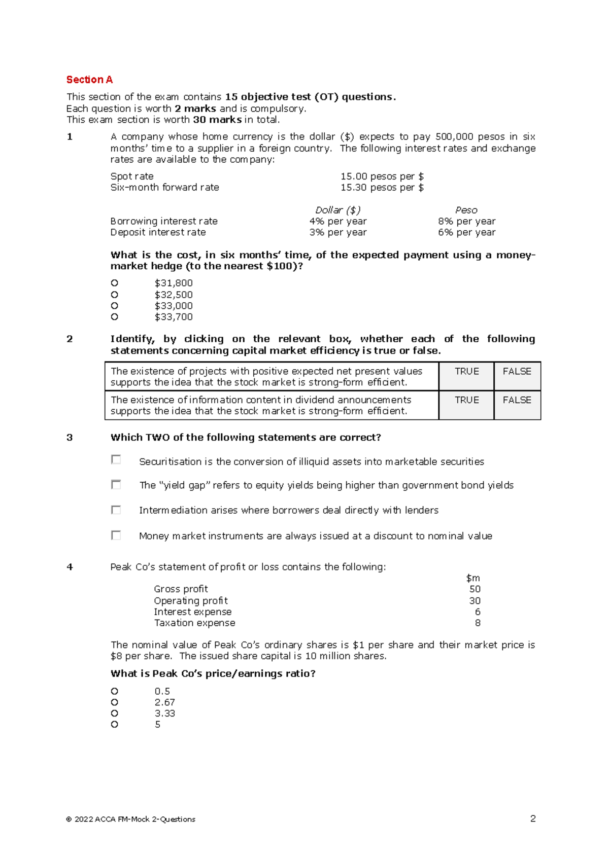 2022 ACCA Financial Management (FM) - Mock Exam 2 - Studocu