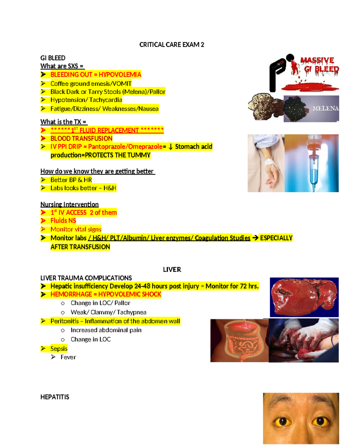 Critical Care Exam 2 Study Guide - Key Concepts and Nursing ...