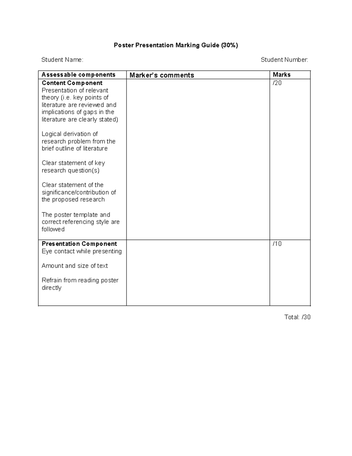 MBS520 Assignment 1 Marking Guide new - Poster Presentation Marking ...