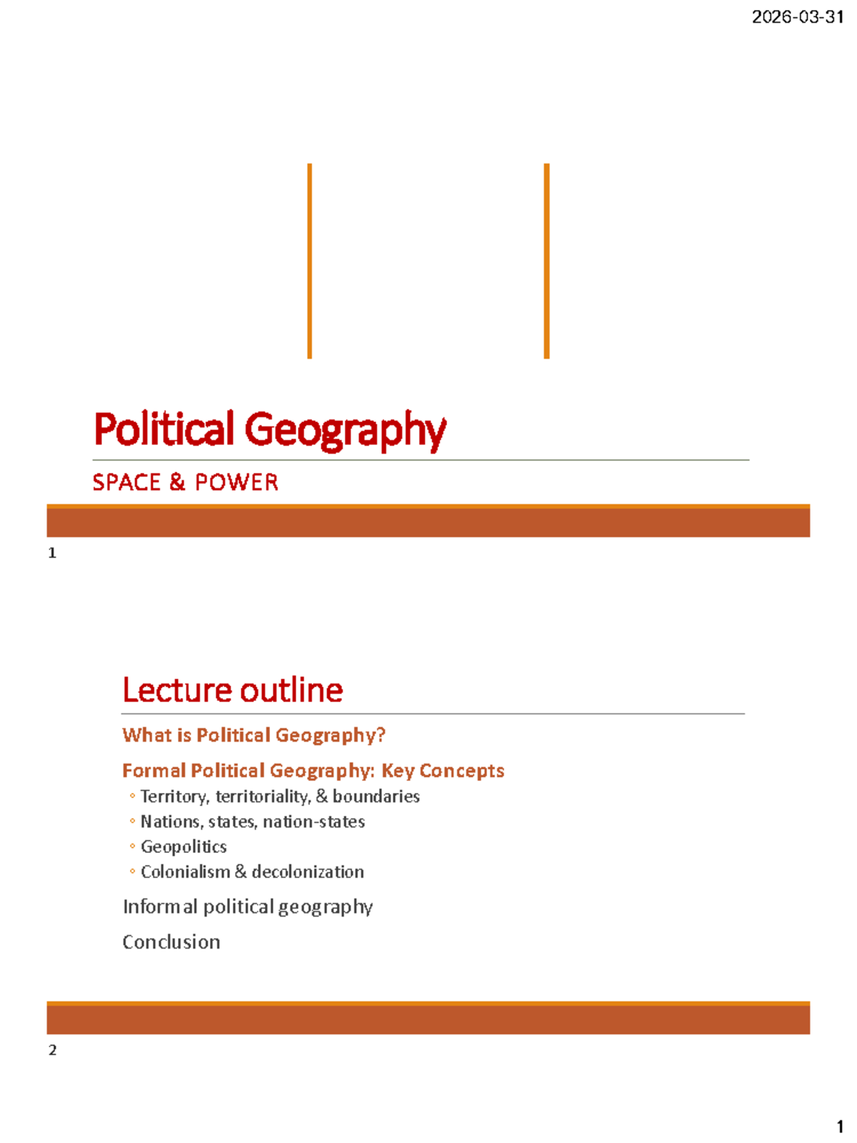 Political Geography: Space & Power Lecture Notes - Studocu