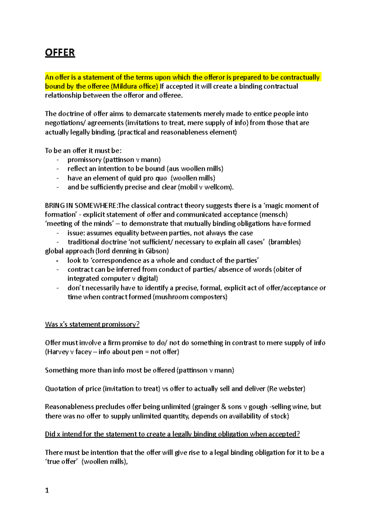 Contracts Flowchart: Key Concepts of Offer and Acceptance in Law - Studocu