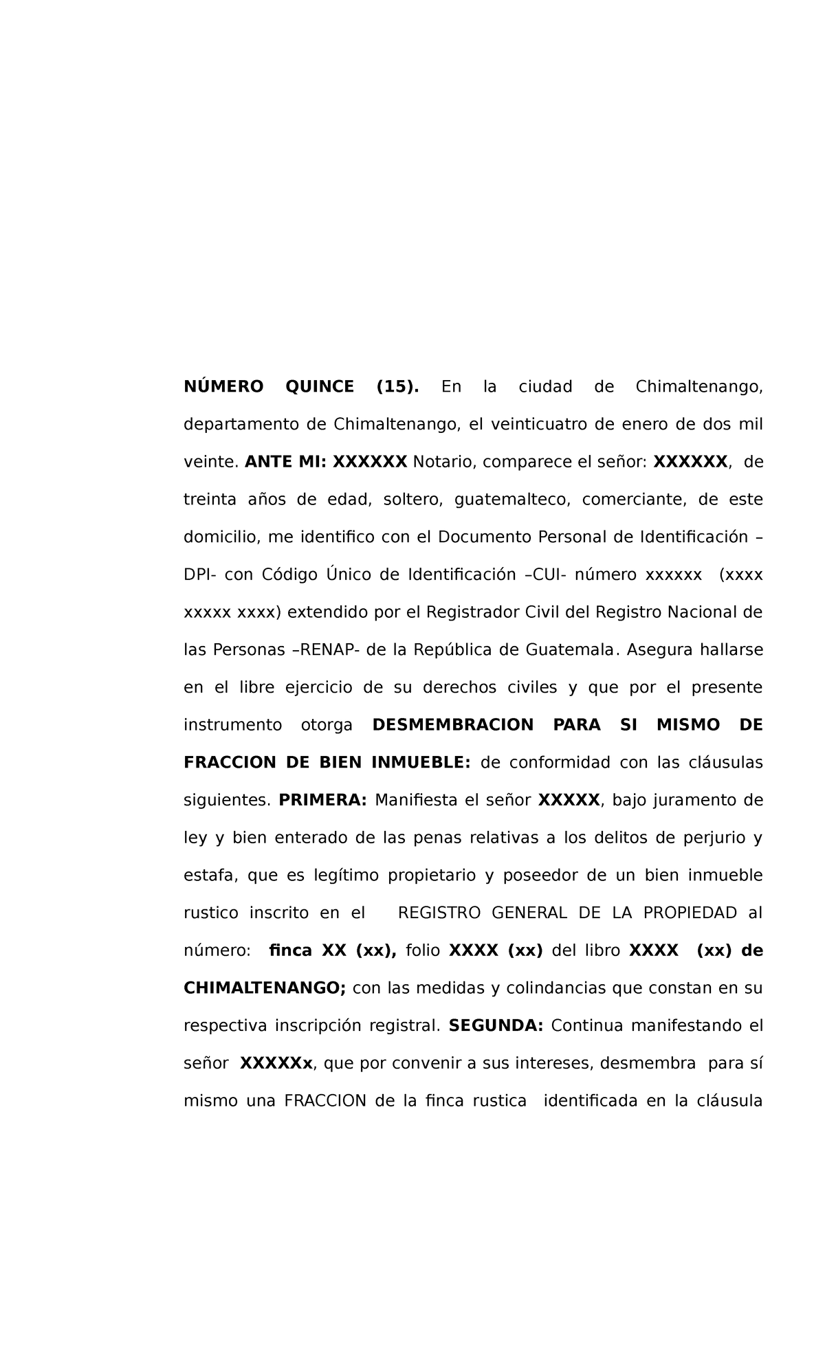 Desmembración de Bien Inmueble en Chimaltenango - Documento Legal - Document Preview