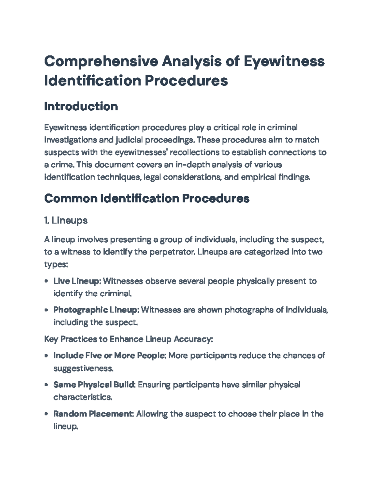 Comprehensive Analysis of Eyewitness Identification Procedures ...