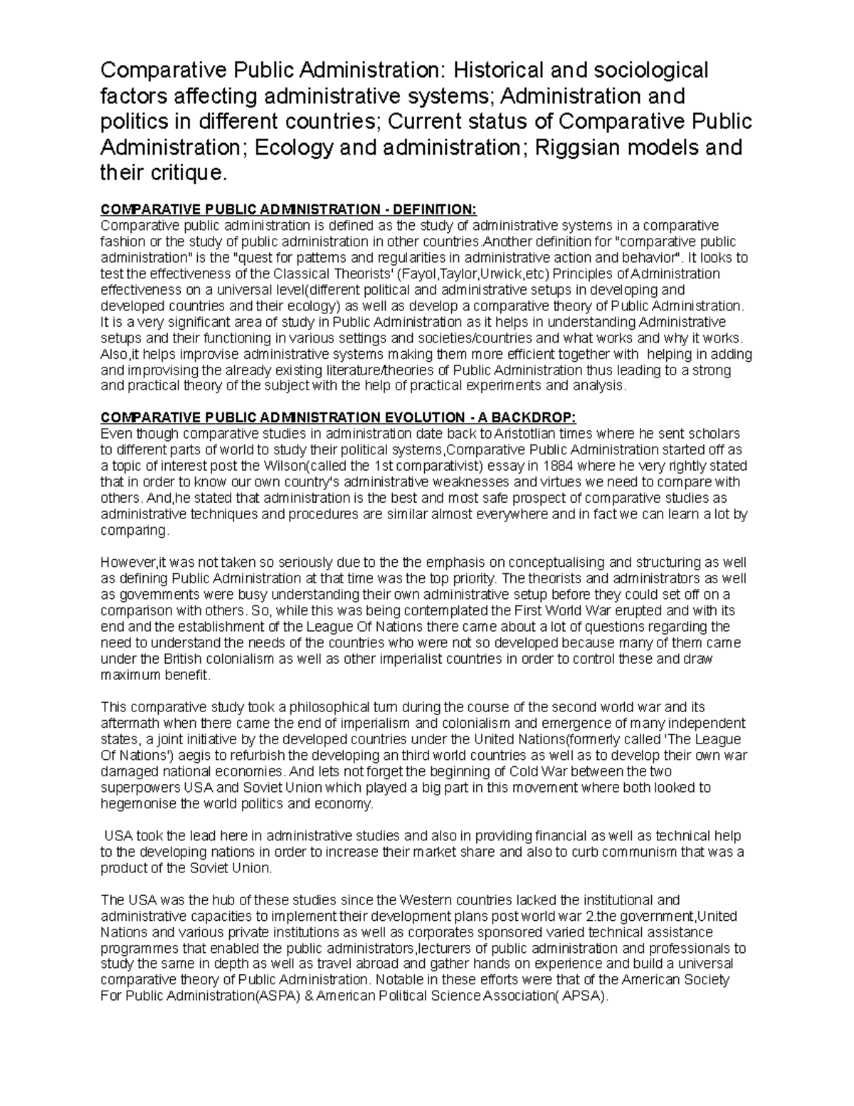 Comparative Public Administration Models & Approaches (Course Code: CPA ...