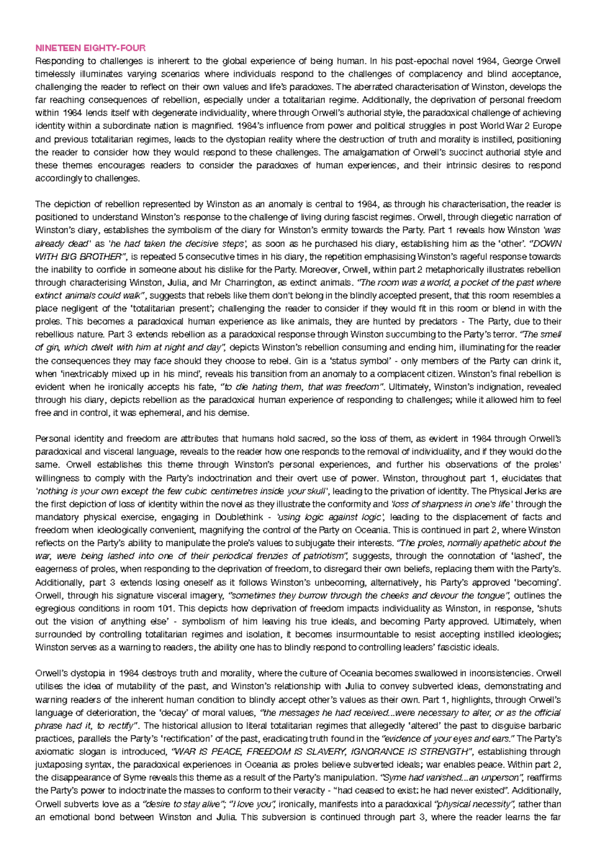 ENG 101: Exploring Rebellion and Identity in Orwell's 1984 and Eliot's ...