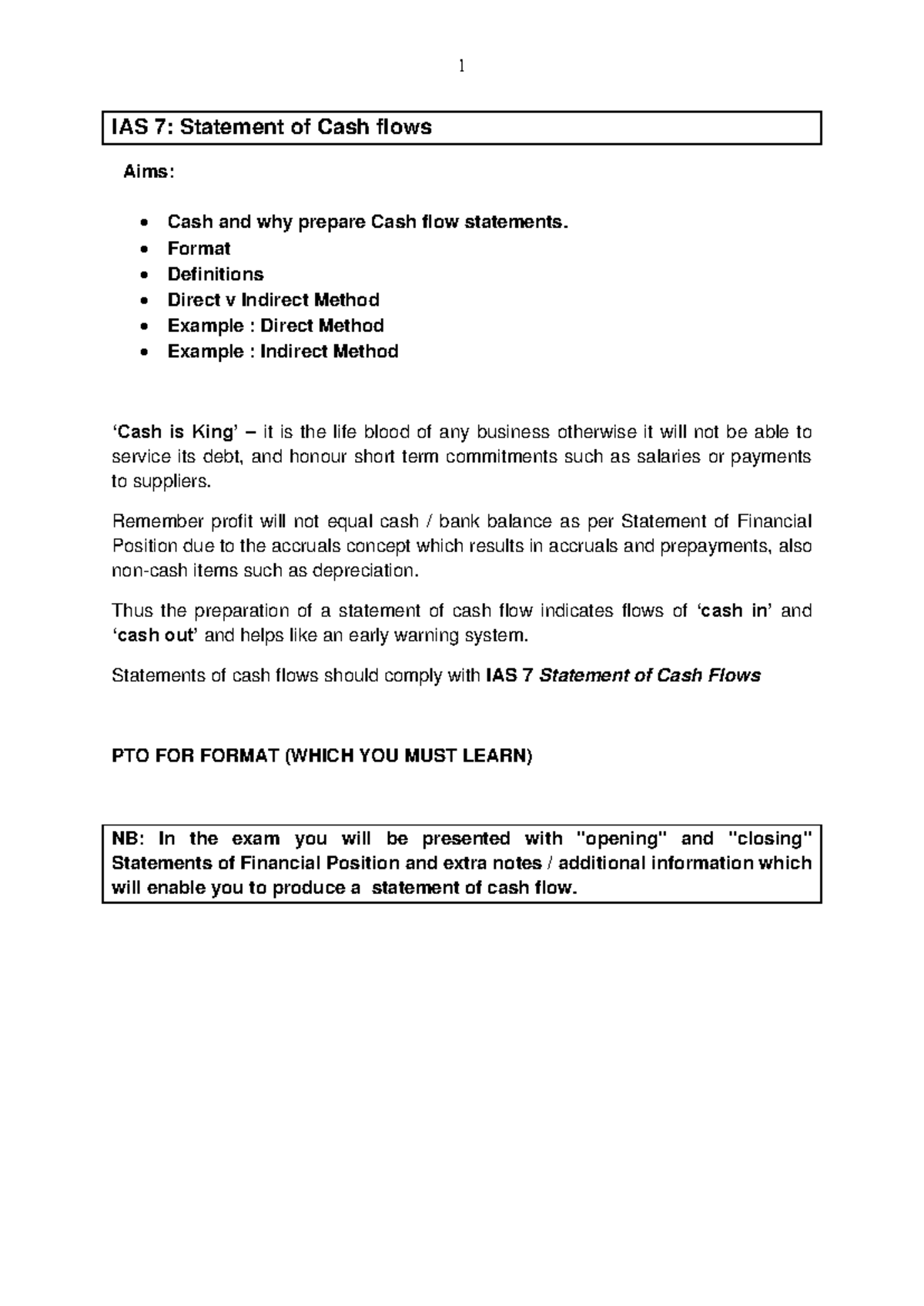 IAS 7 - Cash Flow Statement - IAS 7: Statement of Cash flows Aims ...