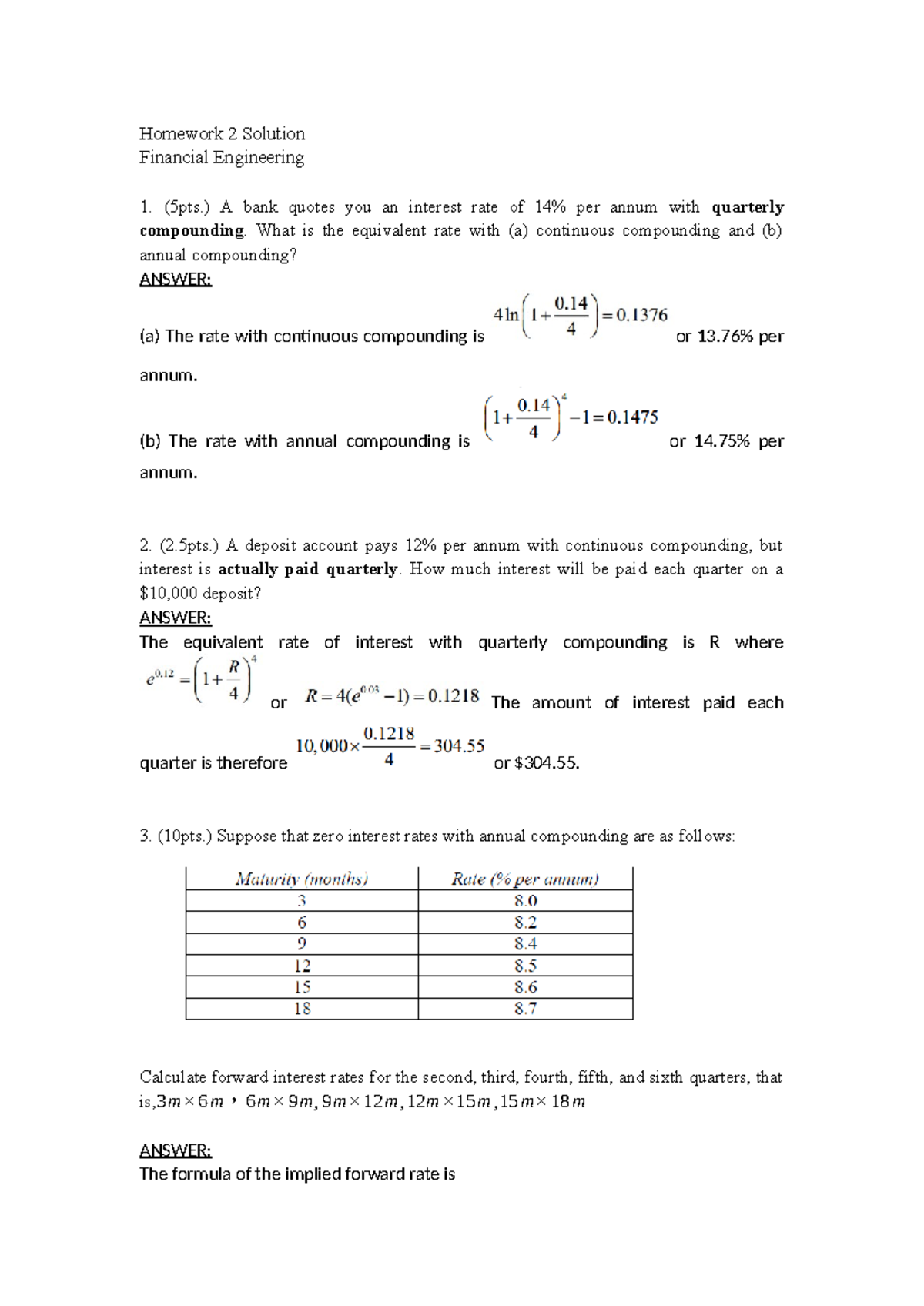 1 HW2 solution - financial engineering assignment - Homework 2 Solution ...