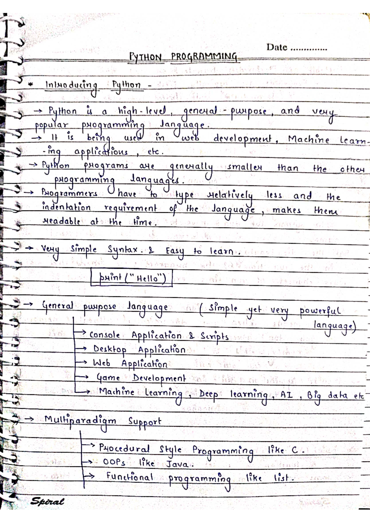 Python Programming: Comprehensive Handwritten Notes (1765876947) - Studocu