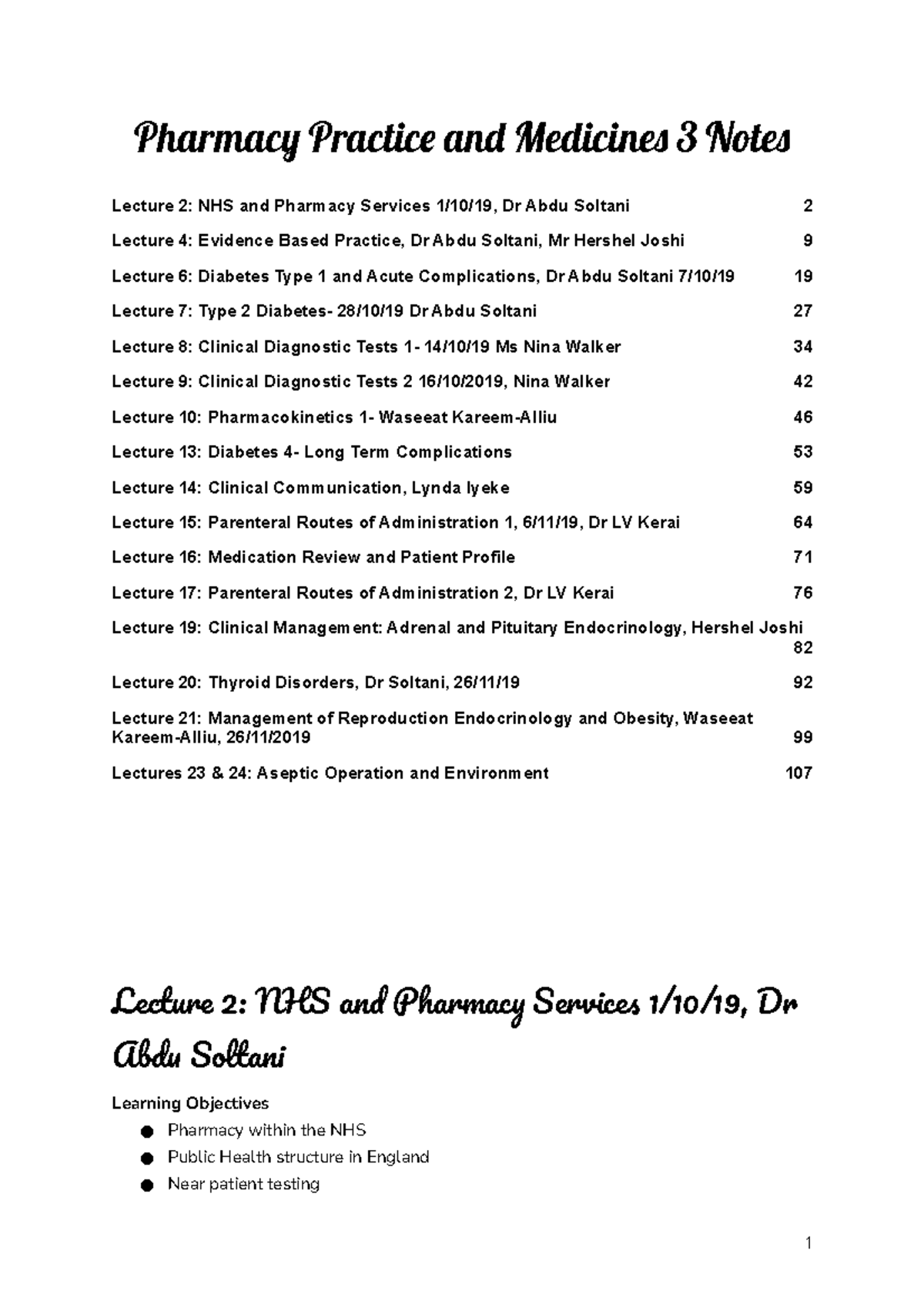 Pharmacy Practice and Medicines 3: Comprehensive Lecture Notes - Studocu