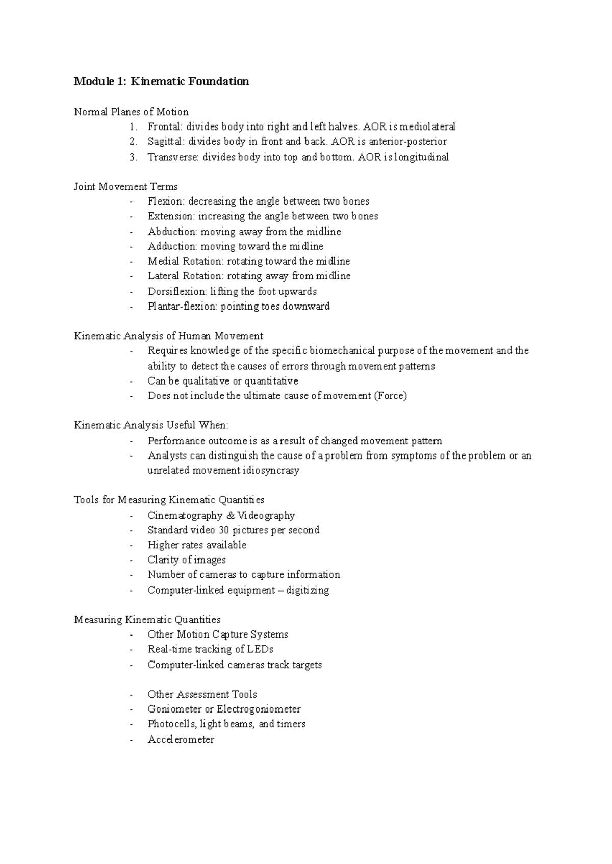 KINE 3030: Comprehensive Notes on Kinematics and Kinetics - Studocu
