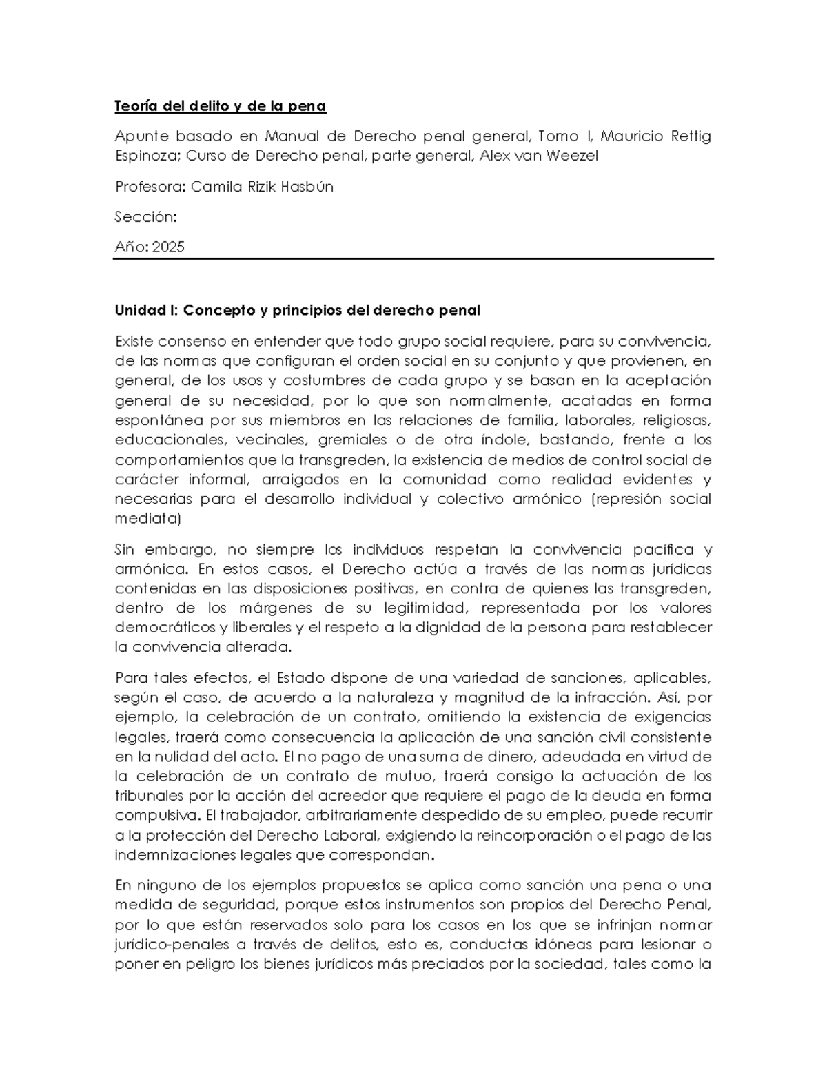 Teoría del Delito y la Pena - Curso de Derecho Penal 2025 - Studocu
