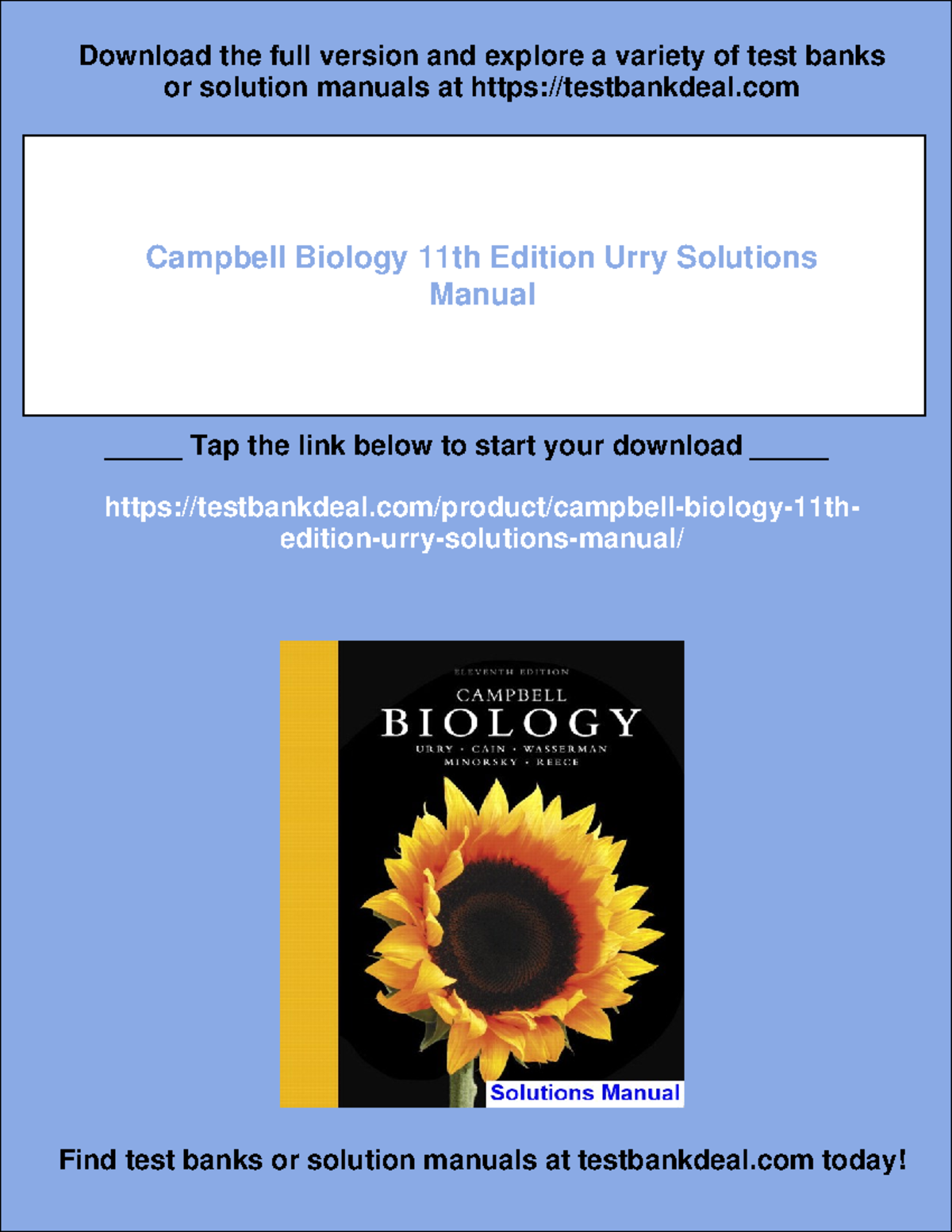 Campbell Biology 11th Edition Urry Solutions Manual Overview and Insights - Studocu