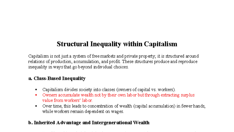 Structural Inequality within Capitalism - Structural Inequality within ...
