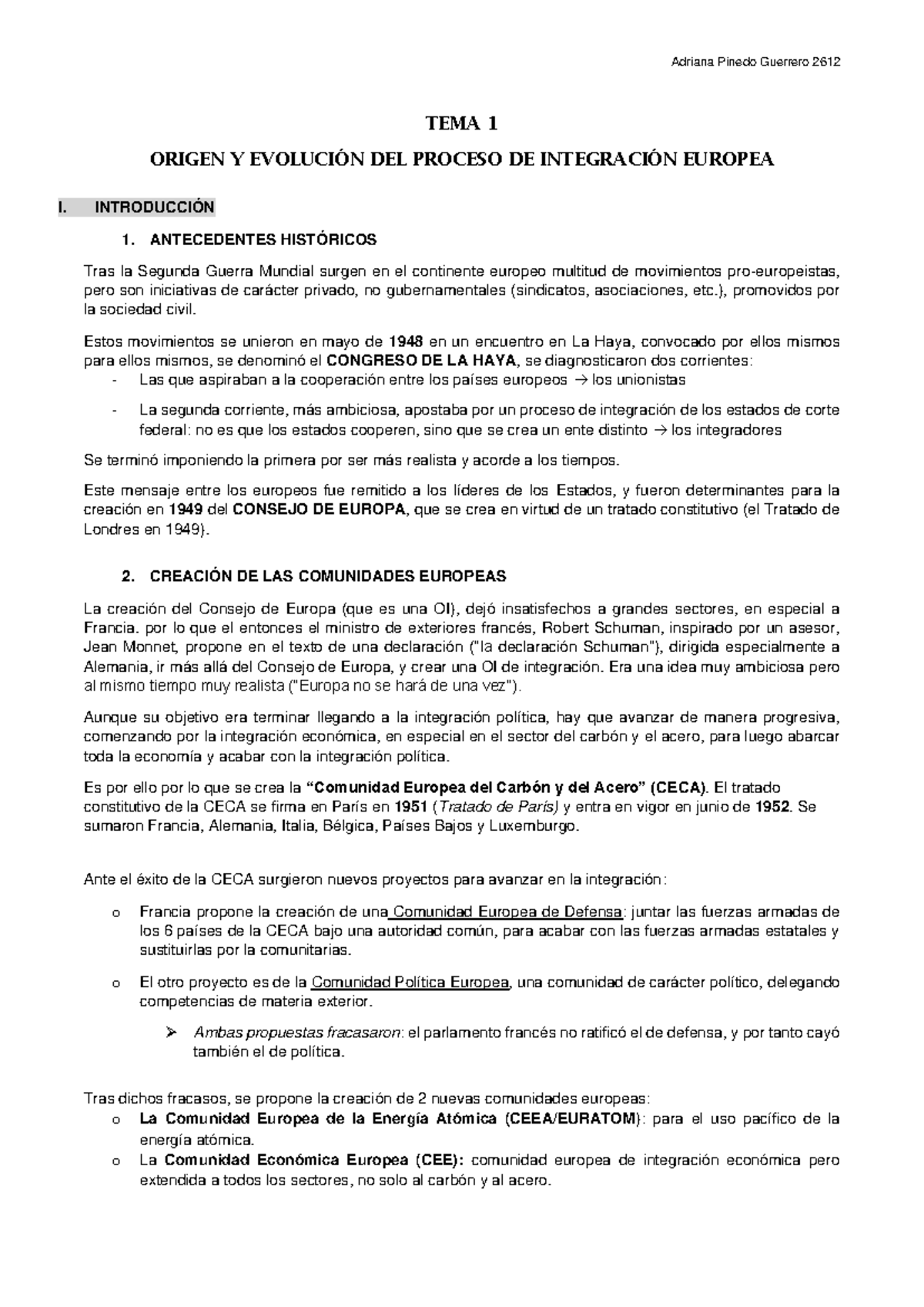 TEMA 1 - Tema 1 - TEMA 1 ORIGEN Y EVOLUCIÓN DEL PROCESO DE INTEGRACIÓN ...