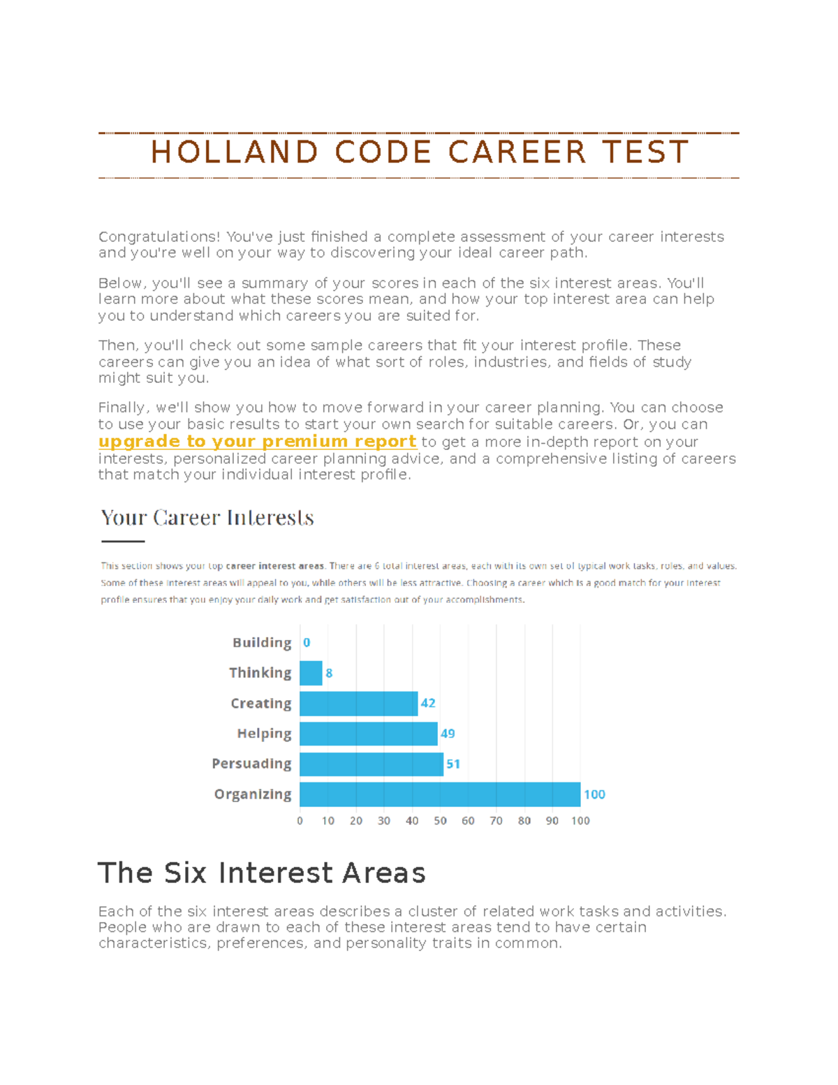 Holland Code Career Test - HOLLAND CODE CAREER TEST Congratulations ...
