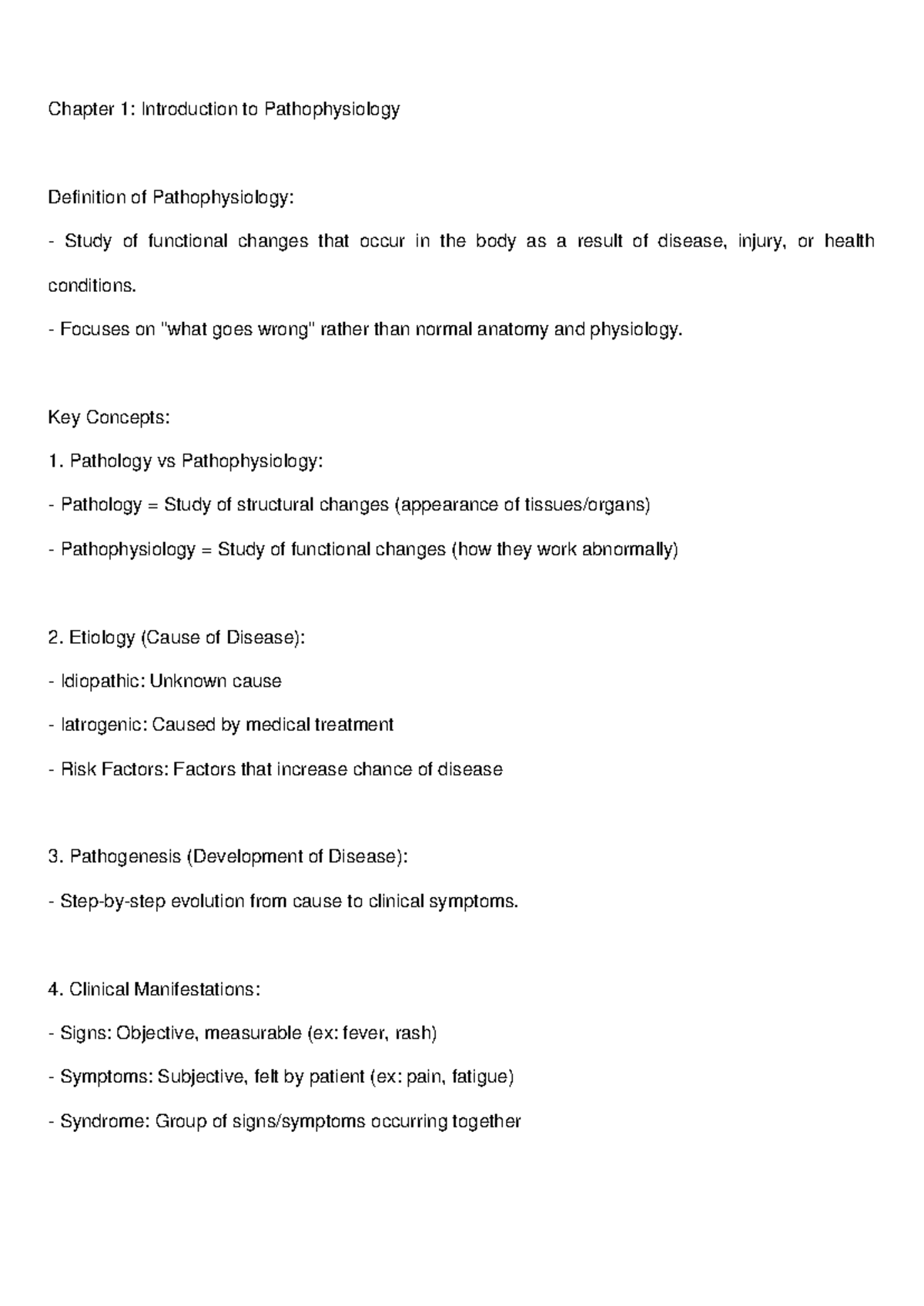 Chapter 1: Intro to Pathophysiology - Lecture Notes Summary - Studocu
