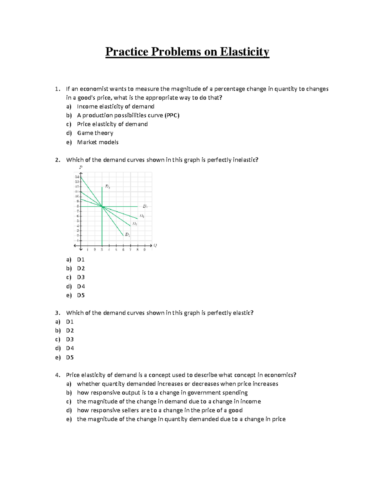 Practice Problems on Elasticity (ECO 101) - Comprehensive Review - Studocu