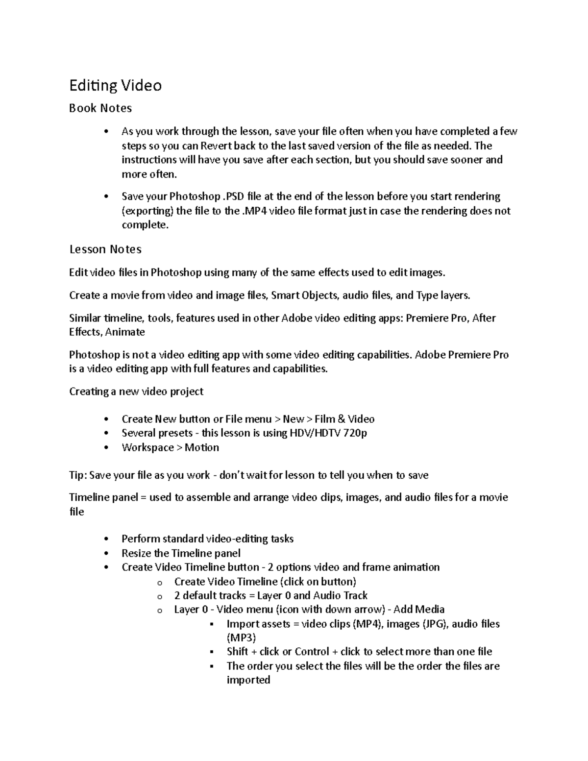 Lesson 11 - Video Editing with Photoshop Lecture Notes - Studocu