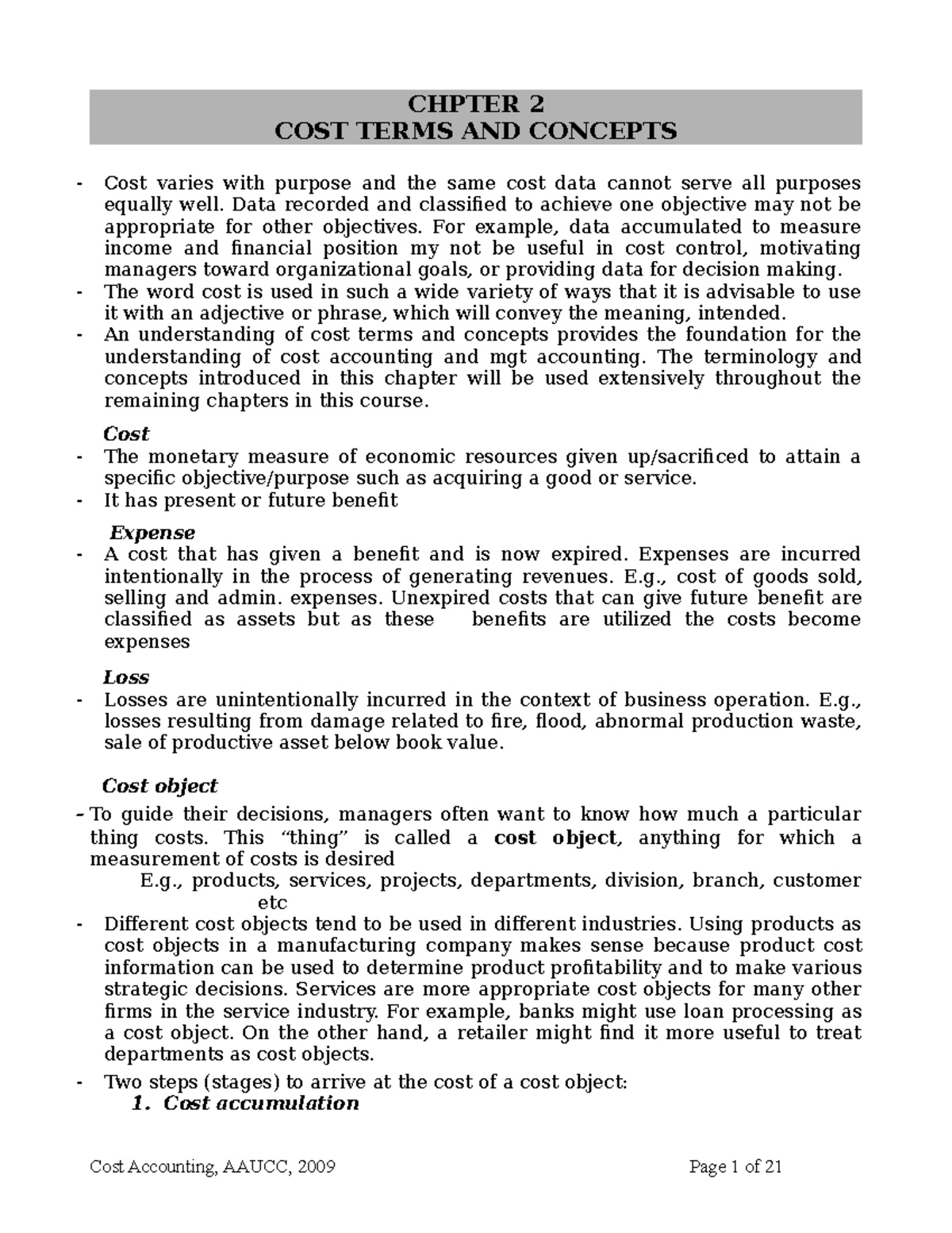 Cost Terms and Concepts - Chapter 2 Overview for ACC 101 - Studocu