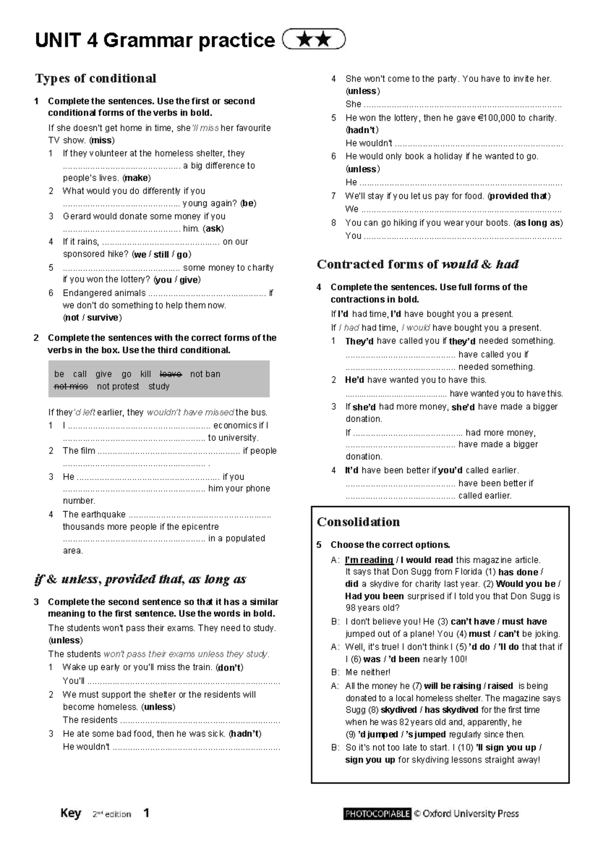 Grammar Unit 4 - Conditional Forms Practice - Studocu