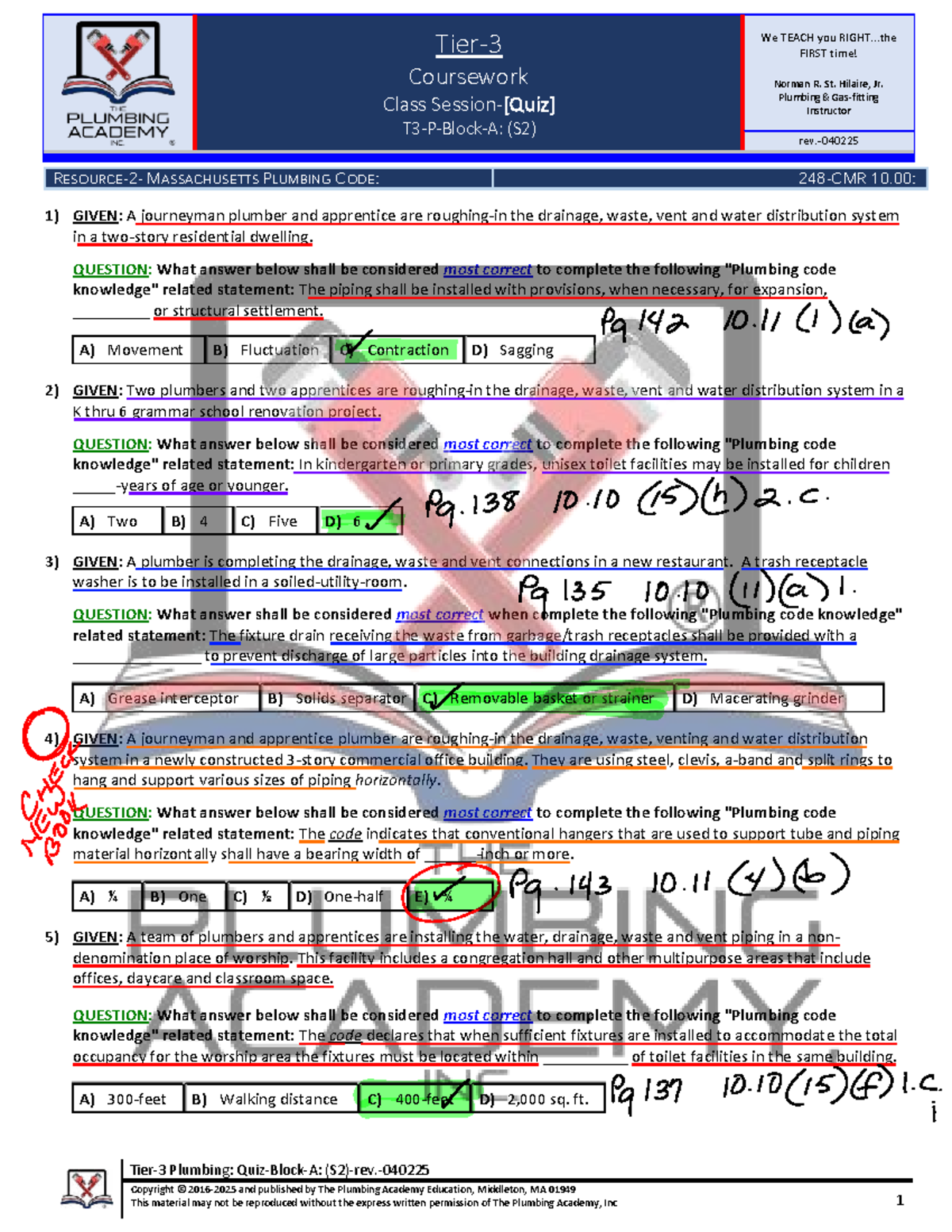 Tier-3 Plumbing: Quiz-Block-A (S2) - Gas & Plumbing Code Mastery - Studocu