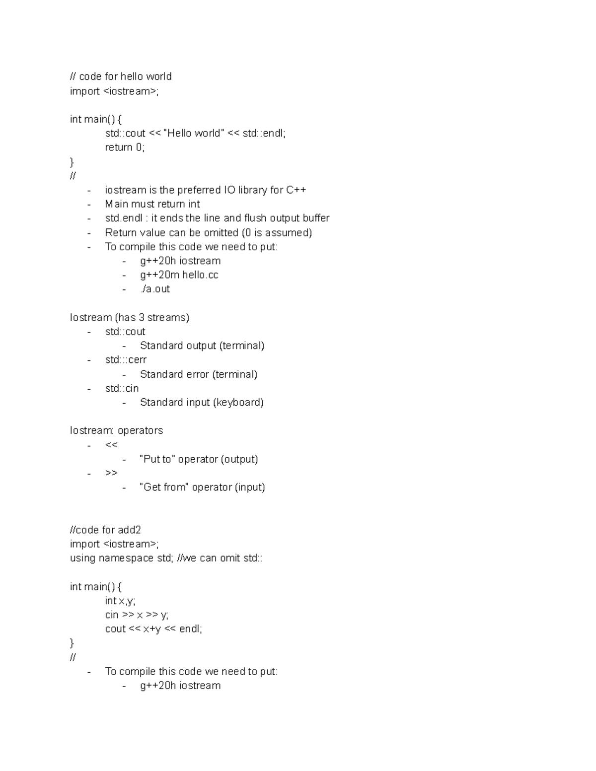 Lesson 1 - Lecture 1: Intro to C++ I/O and Hello World Code - Studocu