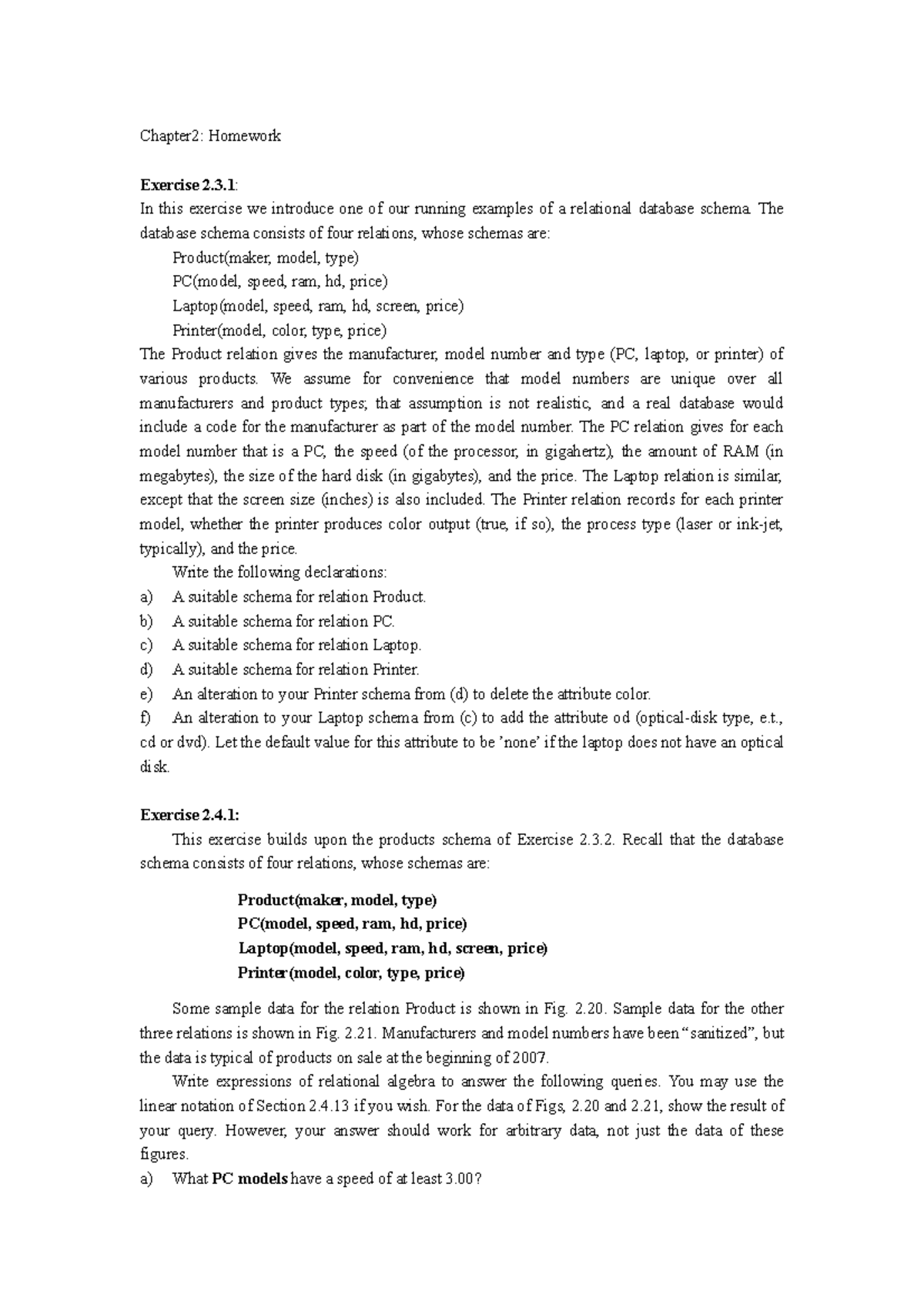 Chapter 2 - Relational Database Schema and Exercises - Studocu