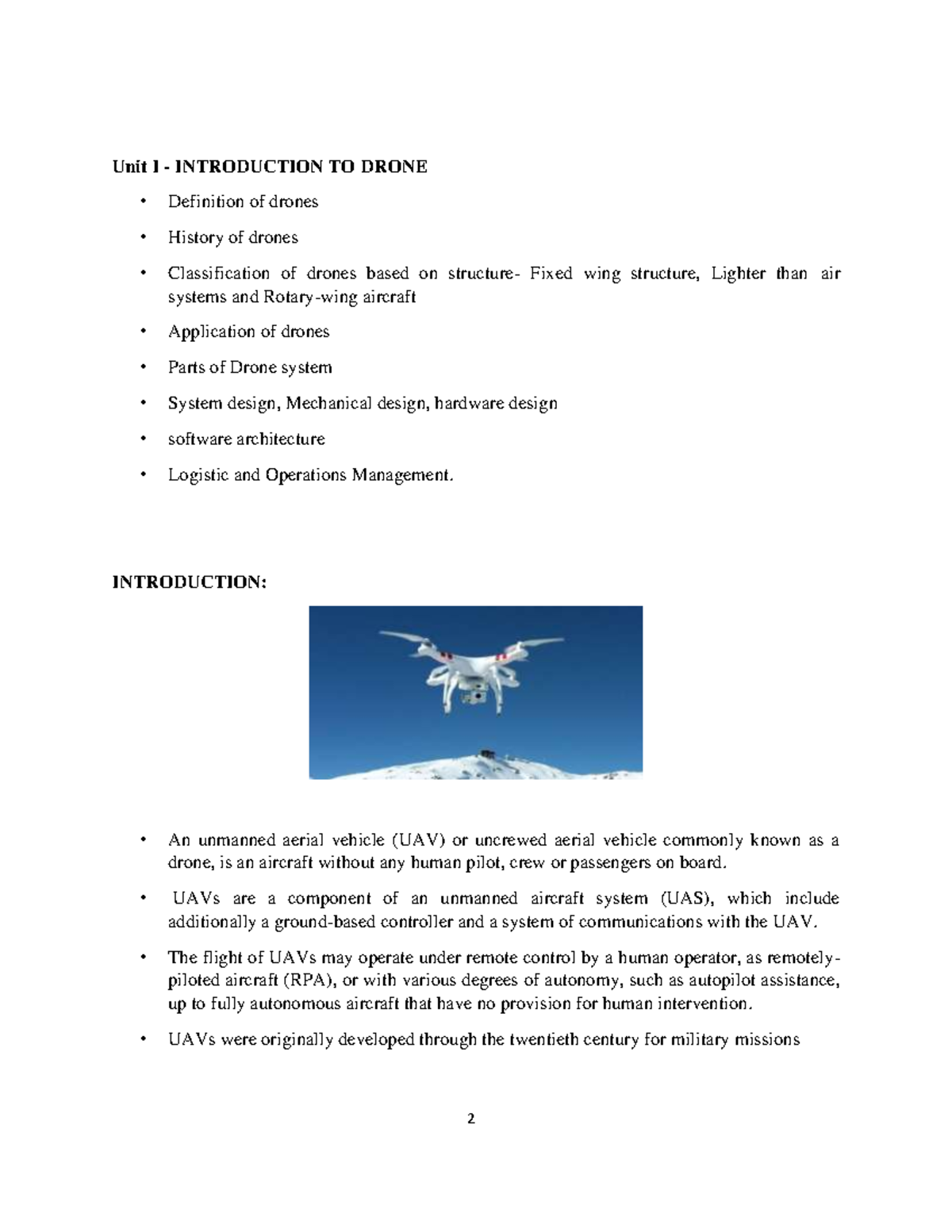 Introduction to Drones: Components, History, and Applications - Studocu