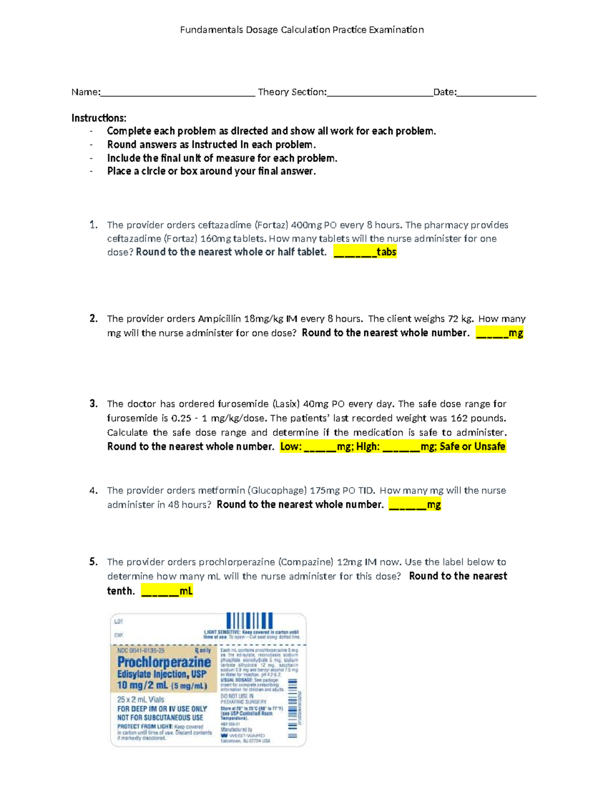 Fundamentals Dosage Calculation Practice Exam (Dosage Practice) - Studocu