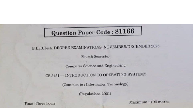 CS3451 Introduction to Operating Systems Nov-Dec 2025 Question Paper ...