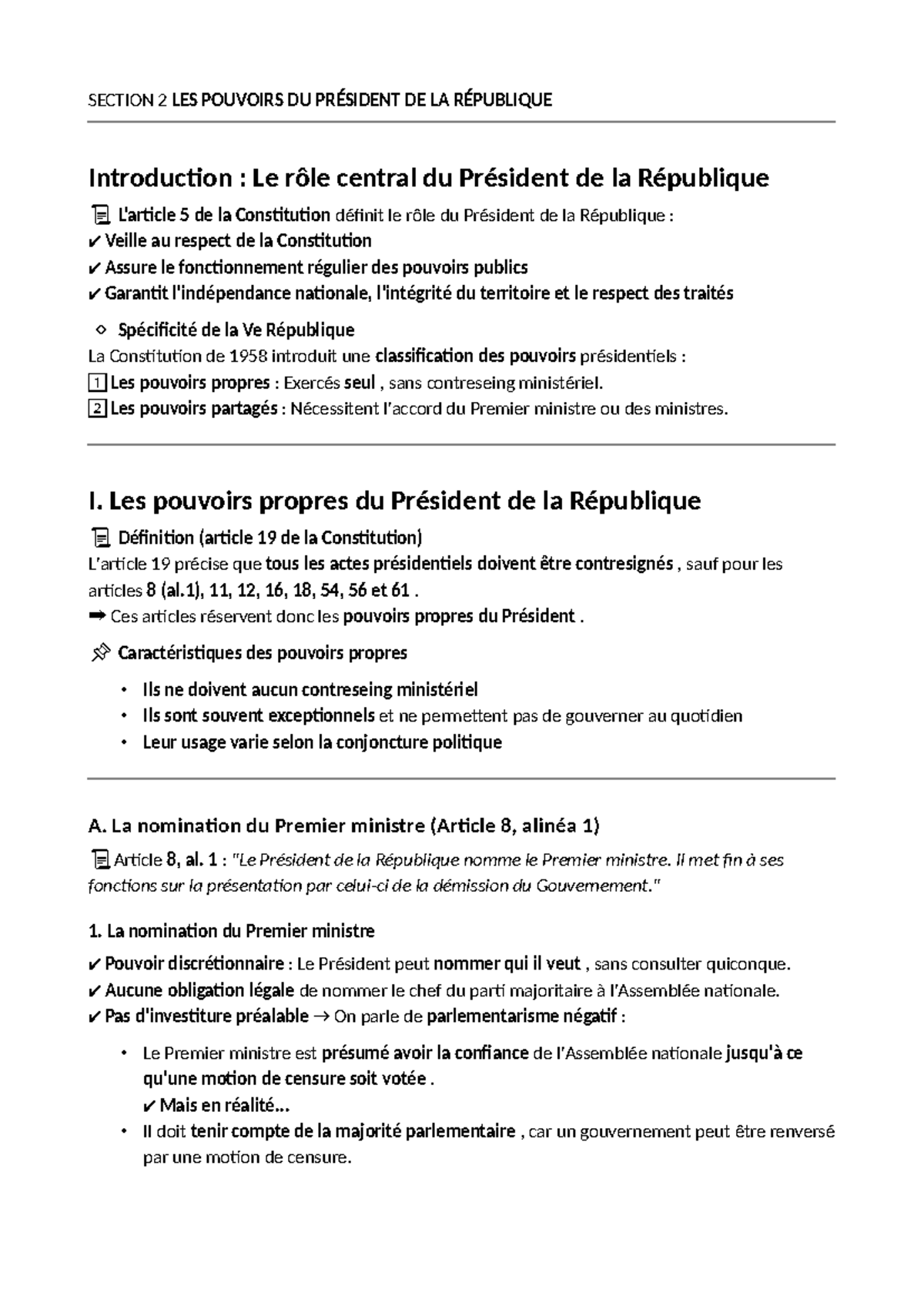 les pouvoirs du président - SECTION 2 LES POUVOIRS DU PRÉSIDENT DE LA ...