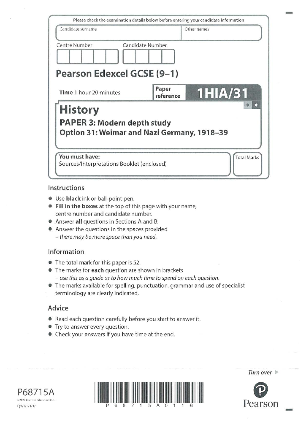 GCSE History PAPER 3: Weimar & Nazi Germany Exam Details Guide - Studocu