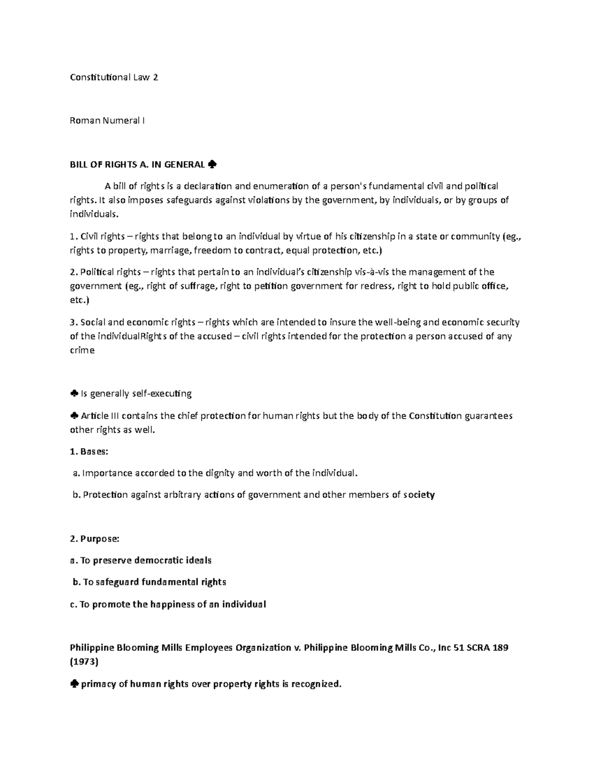 Constitutional Law 2 - Comprehensive Reviewer on Bill of Rights - Studocu