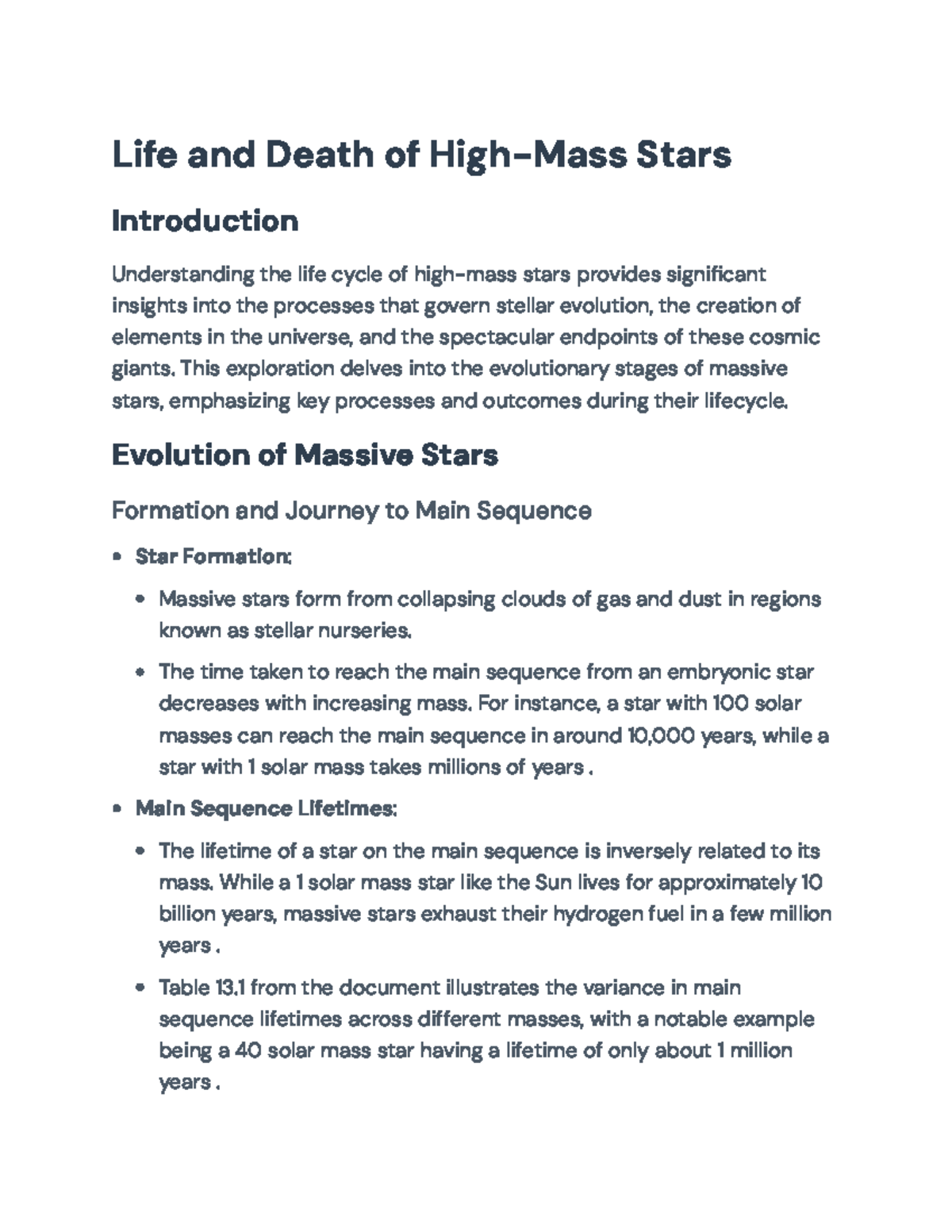 Life Cycle and Evolution of High-Mass Stars: Key Processes and Outcomes ...