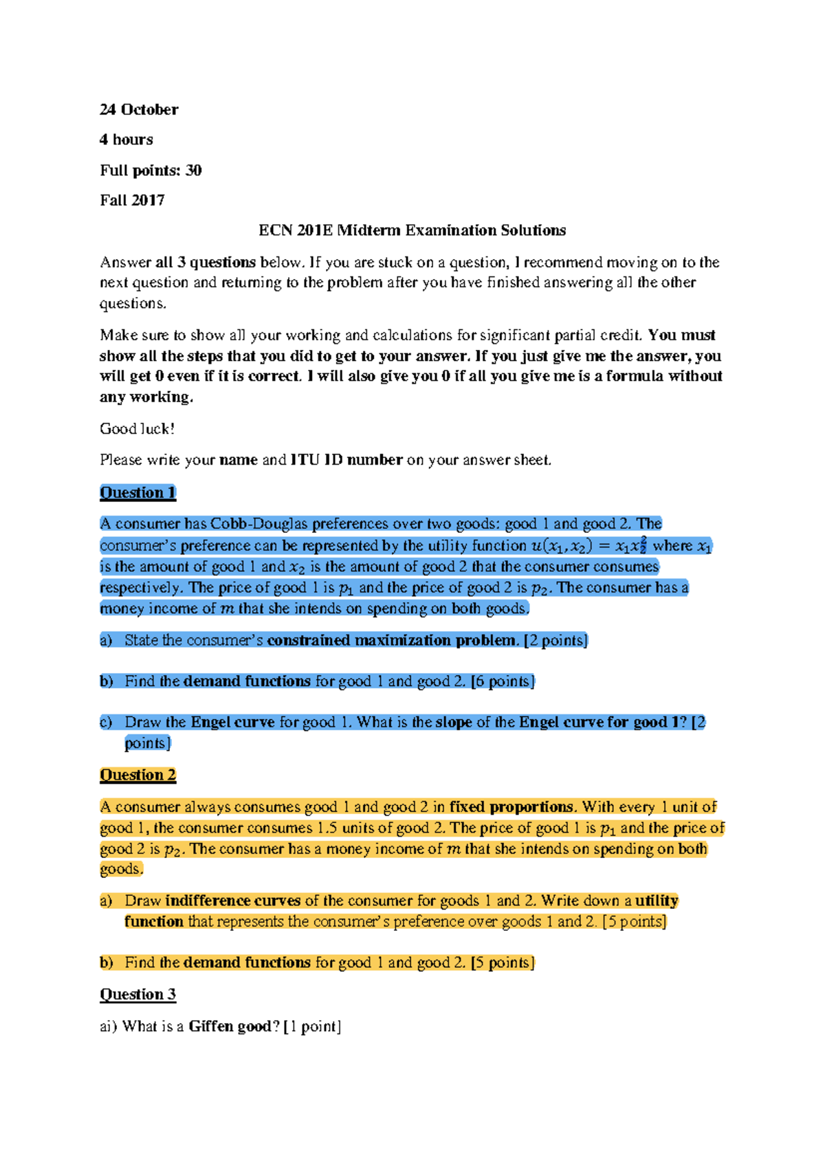 Midterm Exam Solutions Fall 2017 - 24 October 4 hours Full points: 30 ...