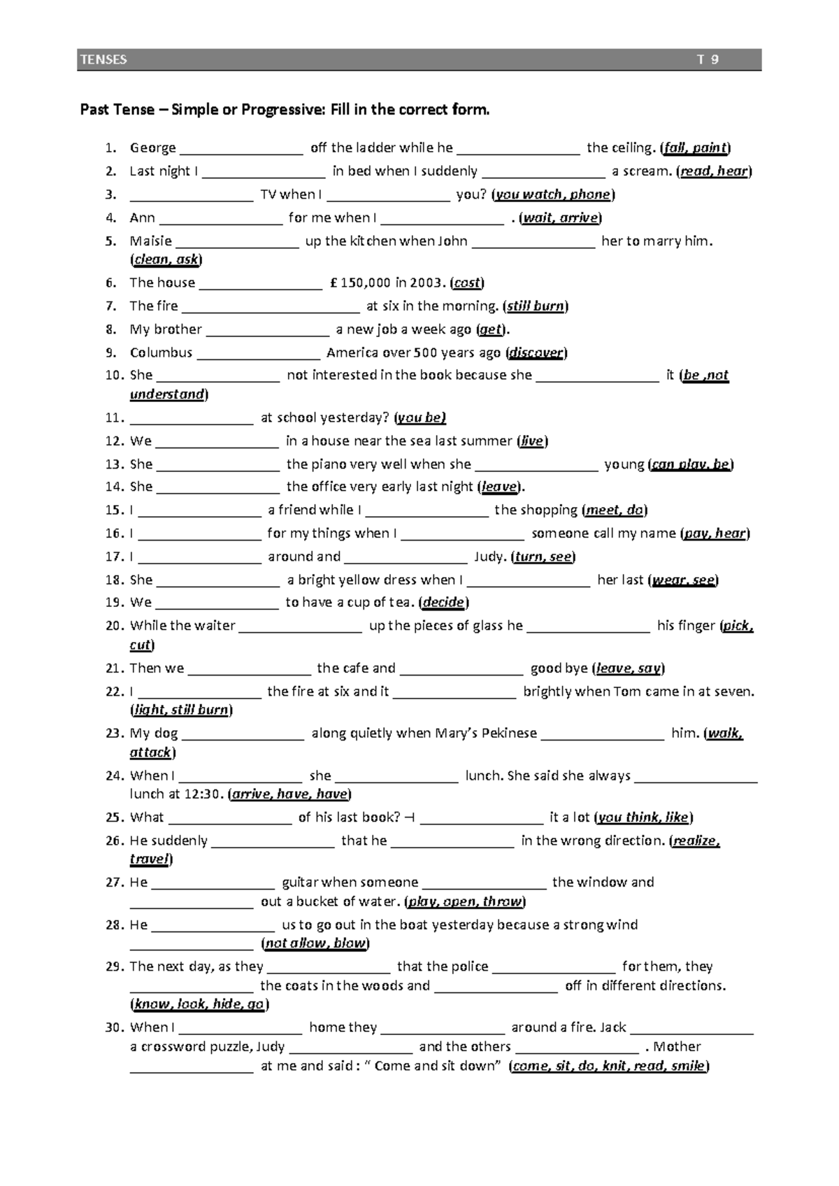 Homework - Past Simple vs. Past Continuous T 9 Exercises - Studocu
