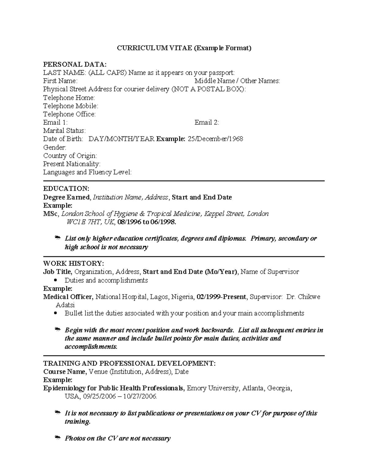 Im training cv format - Nbzbzhs sh - CURRICULUM VITAE (Example Format ...