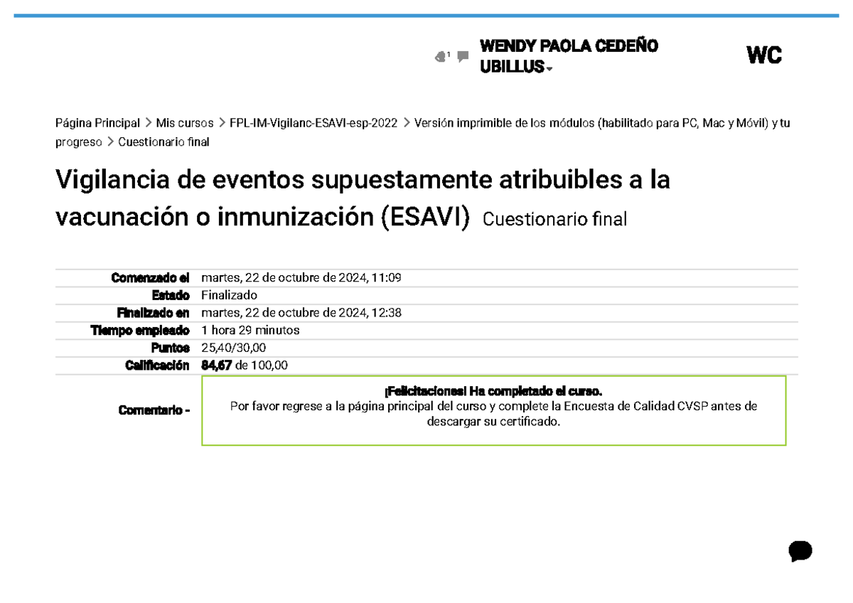 Cuestionario Final: Vigilancia de ESAVI Campus PAHO 2 - Document Preview