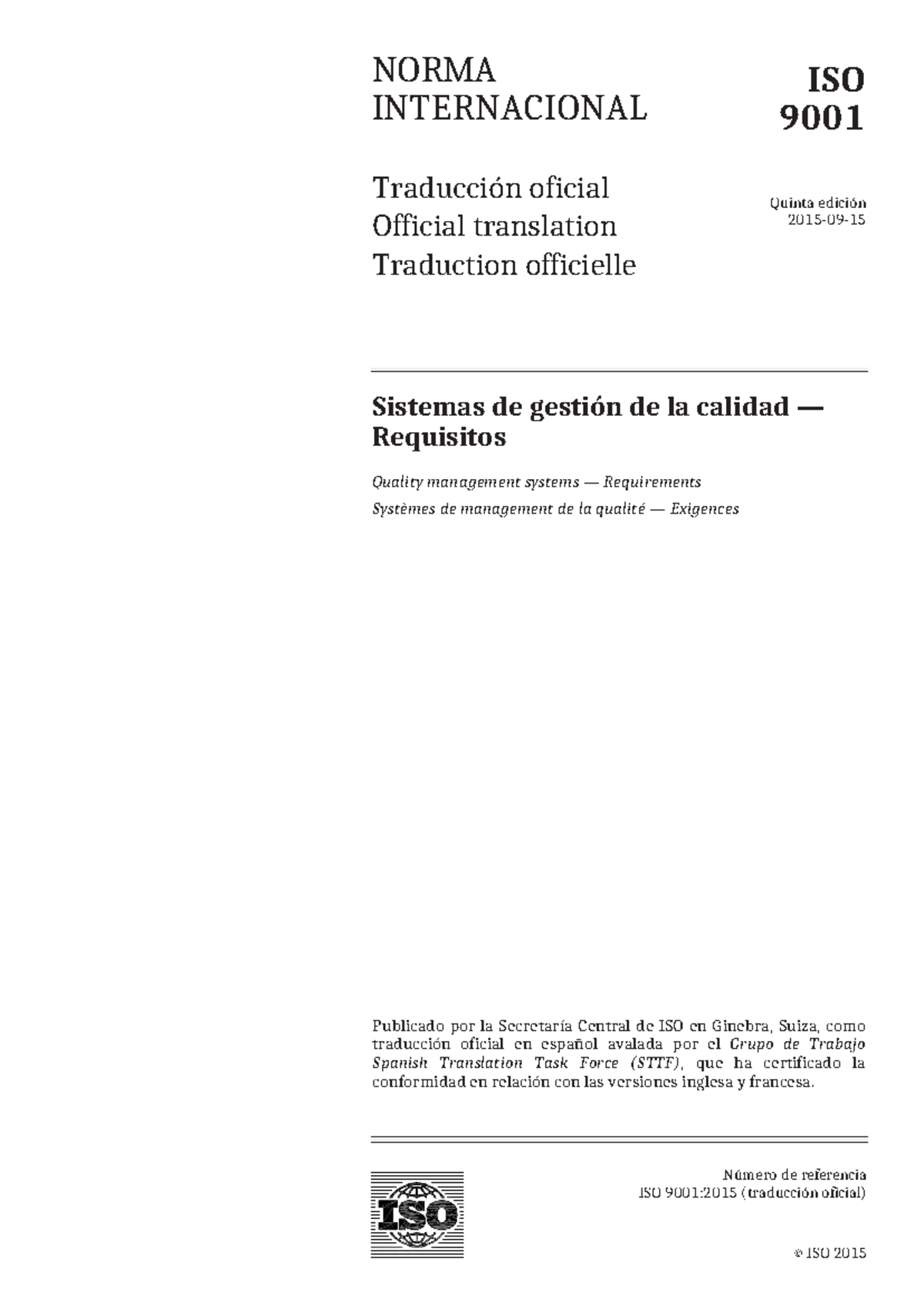 ISO 9001:2015 - Traducción Oficial de la Norma Internacional sobre ...