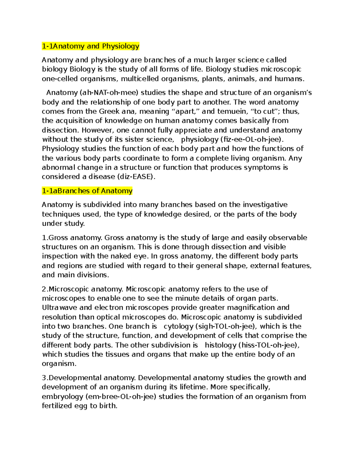WEEK 1 SC2110 Lecture Notes: Anatomy & Physiology Overview - Studocu