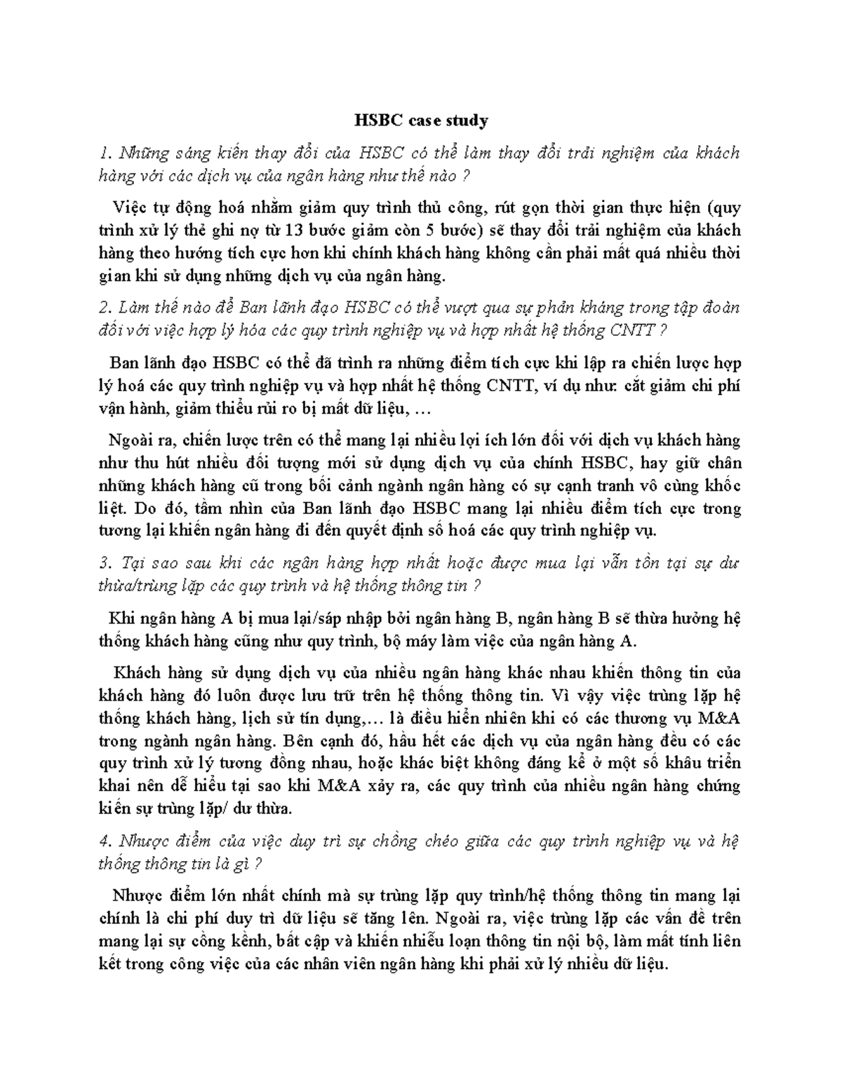 HSBC case study - Just a small assignment - HSBC case study Những sáng ...