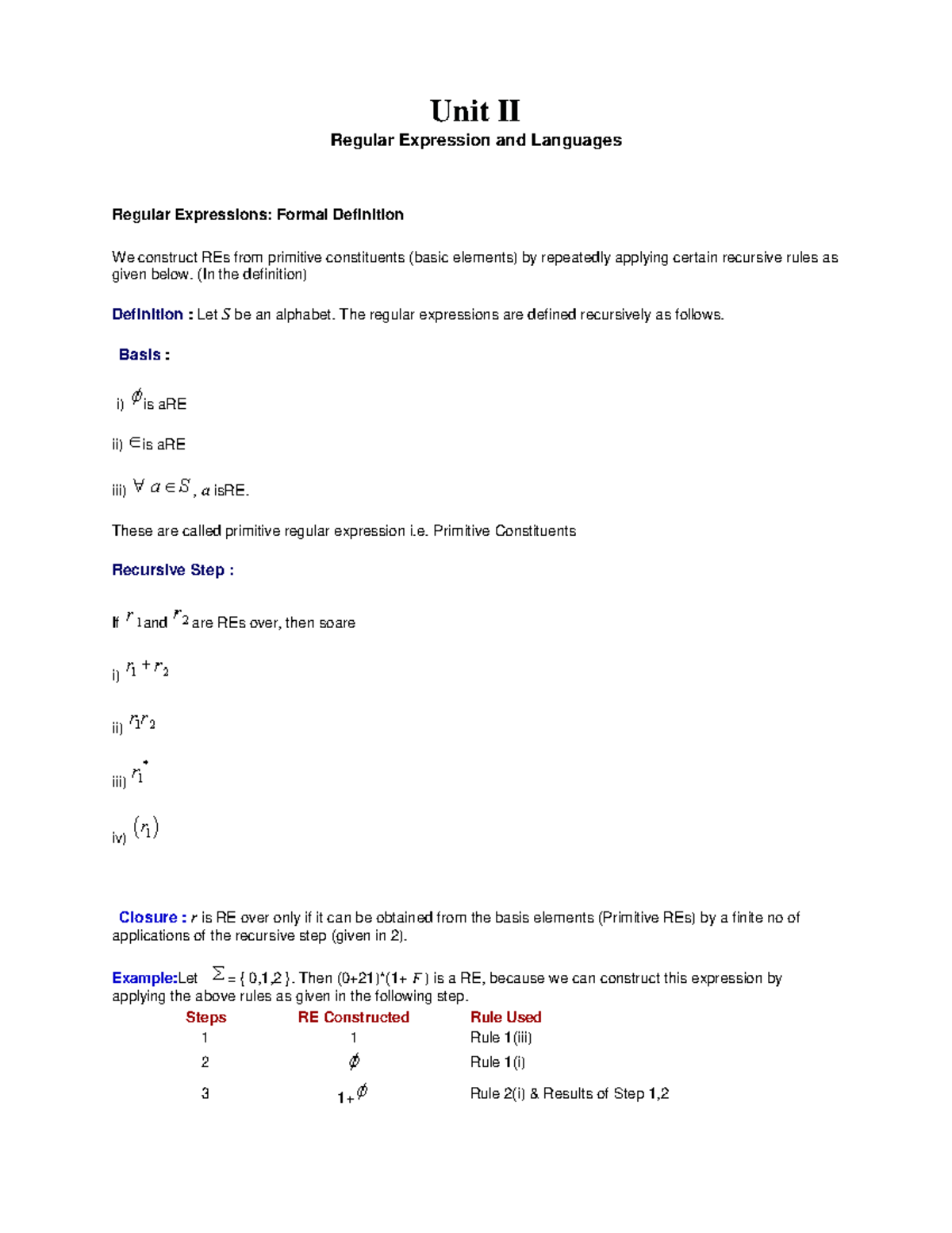 Toc unit 2 notes - GOOD - Unit II Regular Expression and Languages ...