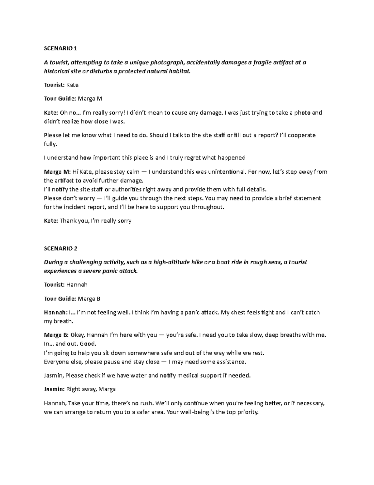 Group 4 TOUR Guiding - Scenarios of Tourist Incidents and Responses ...