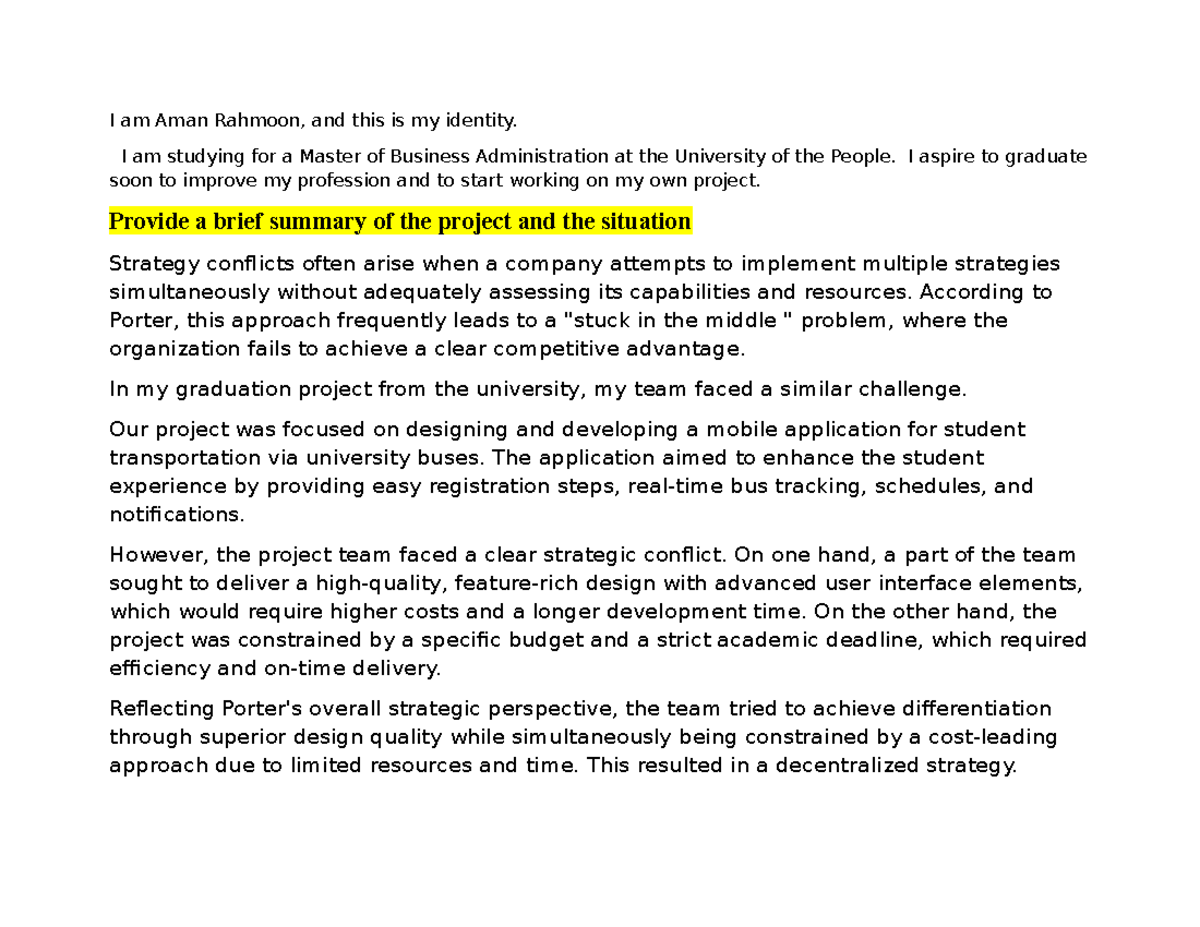 MBA Graduation Project Reflection: Strategic Conflicts and Lessons ...